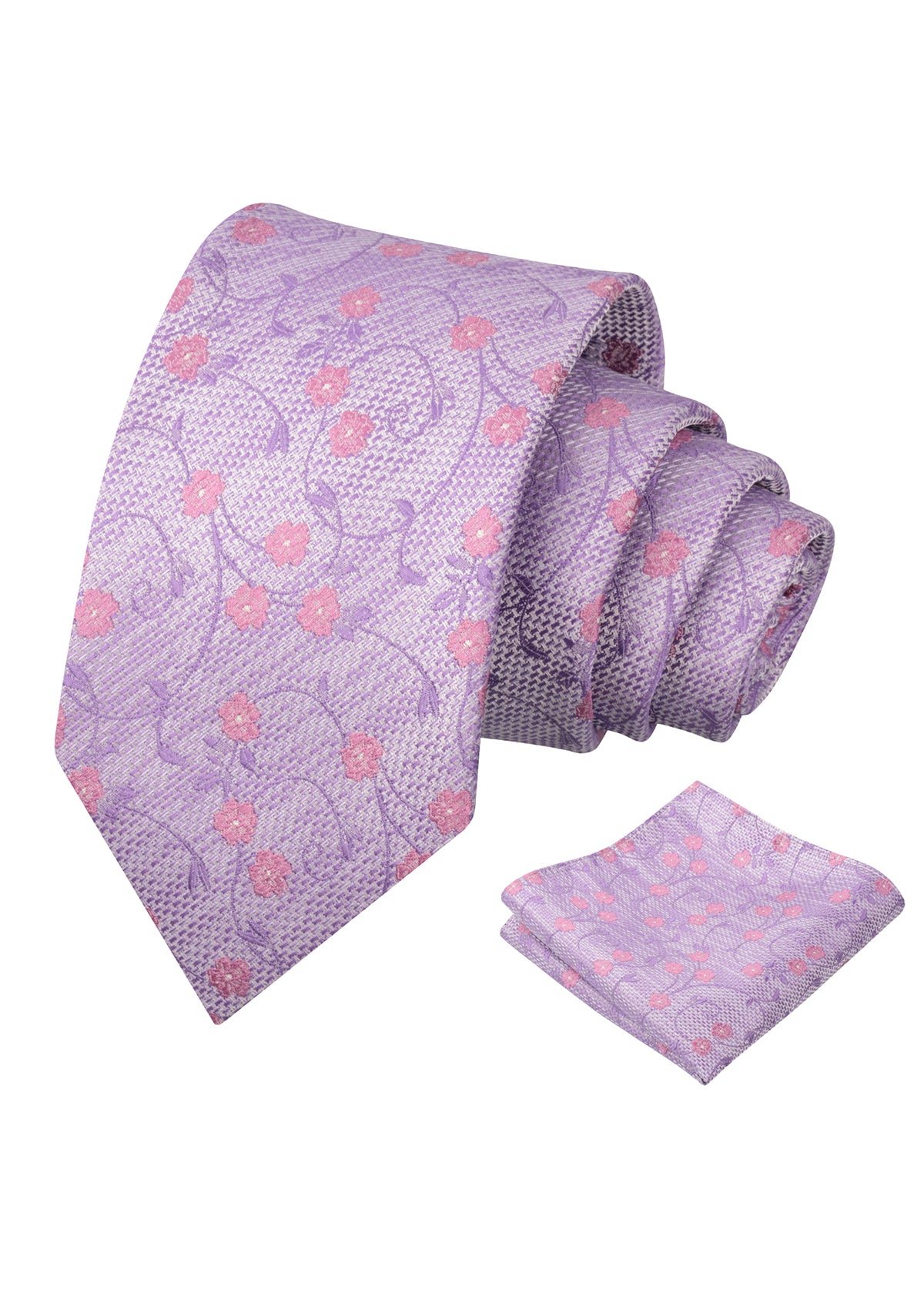 Mens Floral Tie Set 3.15 Inch with Textured Vine Pattern and Pocket Square-931