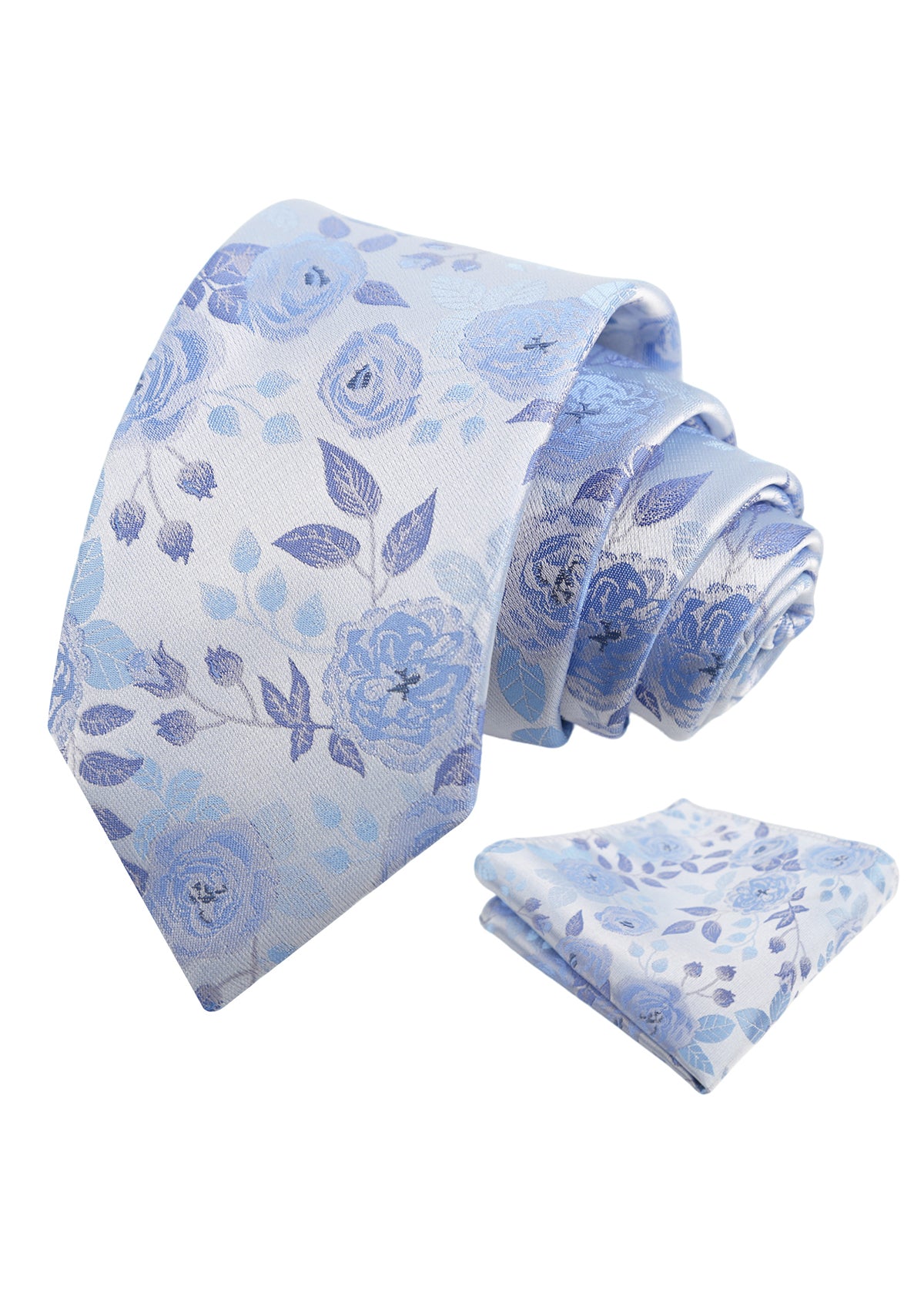 Mens 3.15'' Classic Rose and Foliage Pattern Necktie with Pocket Square for Wedding-948
