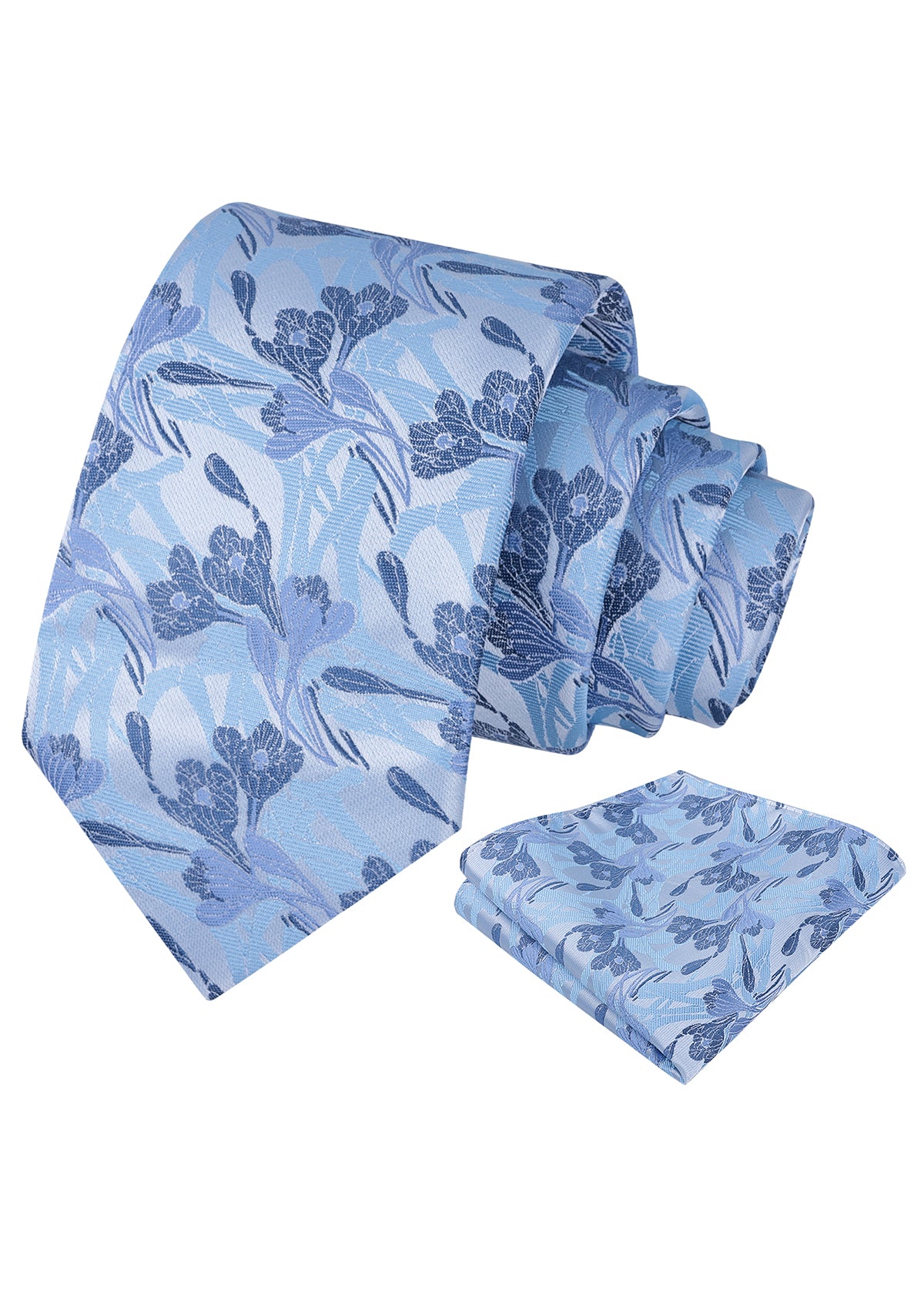 Mens 3.15inch Intricate Iris Floral Pattern Necktie with Casual Pocket Square-944