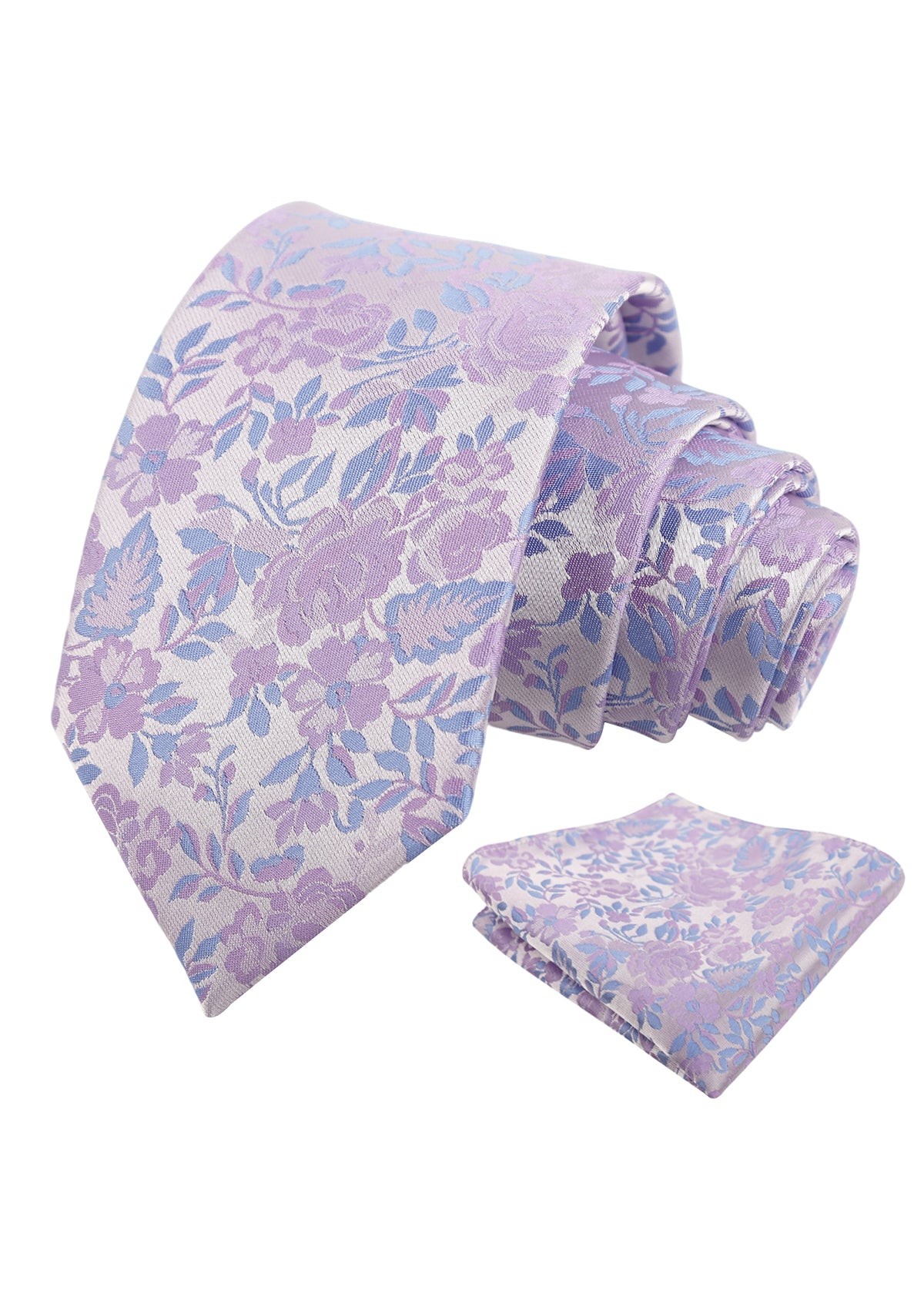 Mens 3.15inch Chic Floral and Foliage Pattern Necktie with Pocket Square for Wedding-950