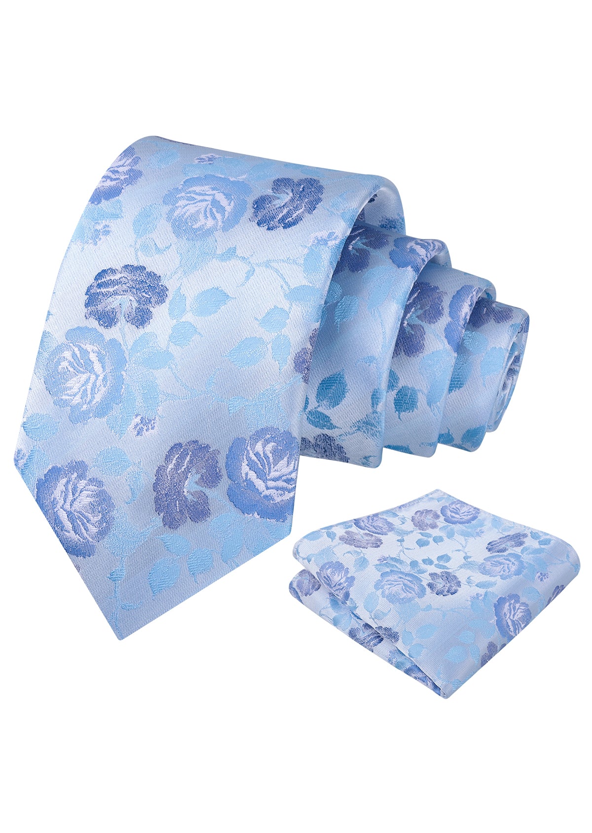 Mens 3.15'' Classic Rose and Foliage Pattern Necktie with Pocket Square for Wedding-947