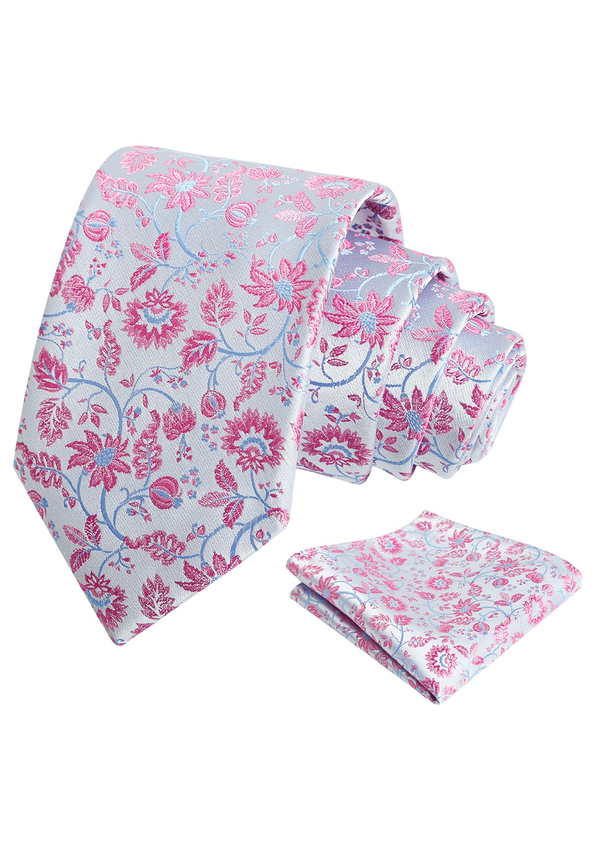 Mens 3.15inches Leaf Flower Pattern Tie with Floral Pocket Square Set-922