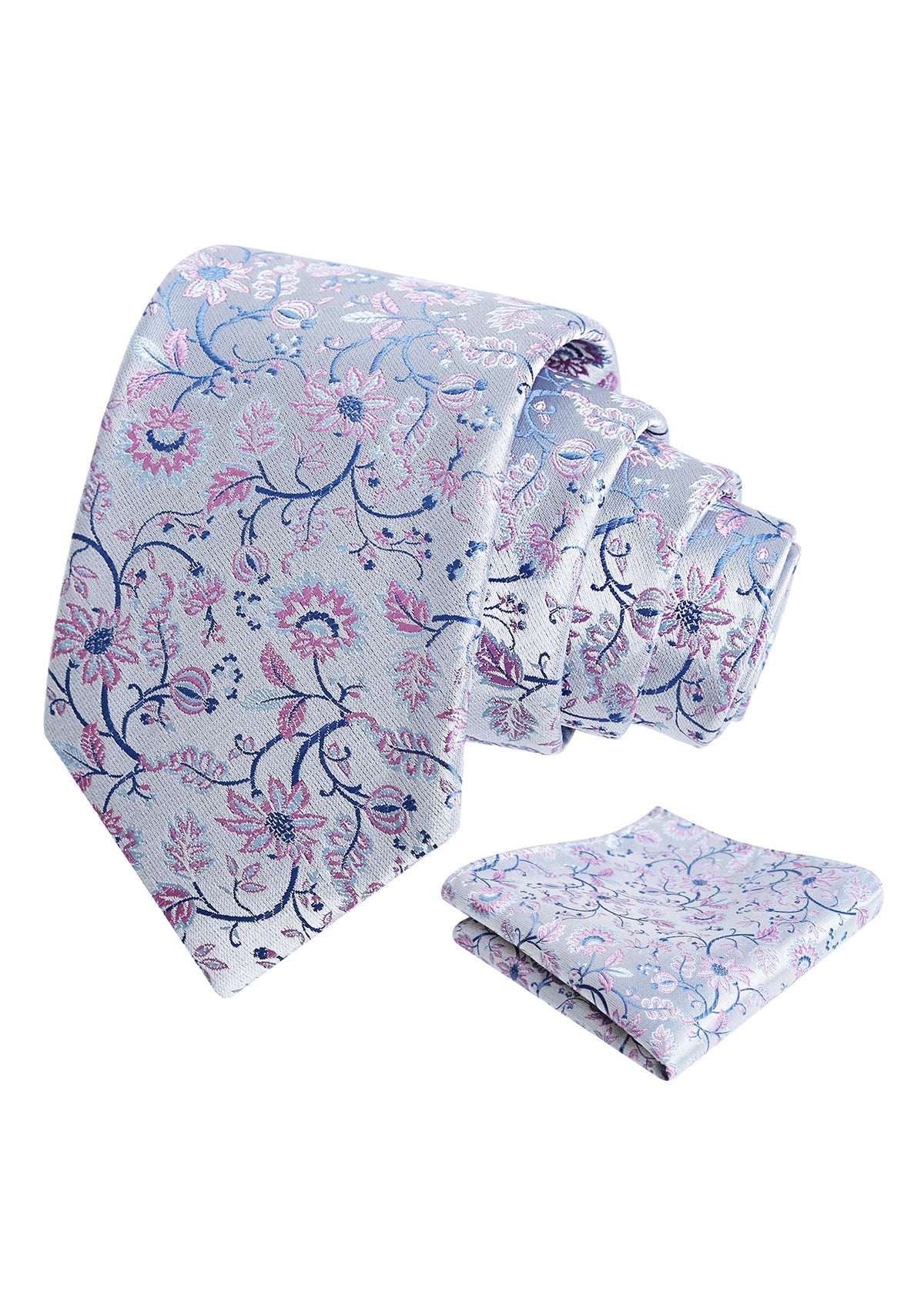 Mens 3.15inches Leaf Flower Pattern Tie with Floral Pocket Square Set-922