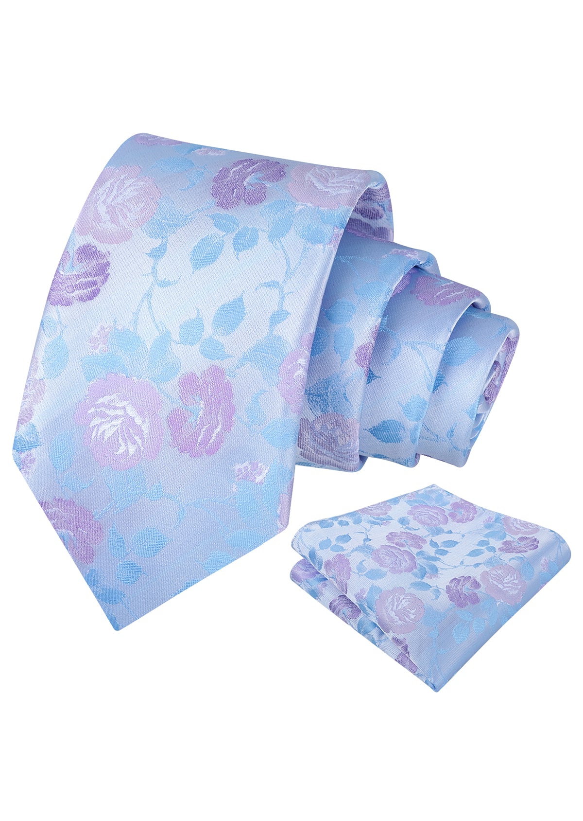 Mens 3.15'' Classic Rose and Foliage Pattern Necktie with Pocket Square for Wedding-947