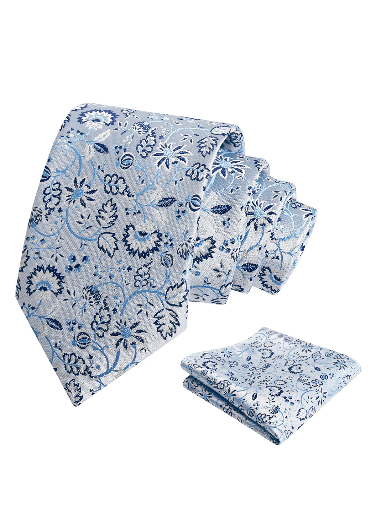 Mens 3.15inches Leaf Flower Pattern Tie with Floral Pocket Square Set-922