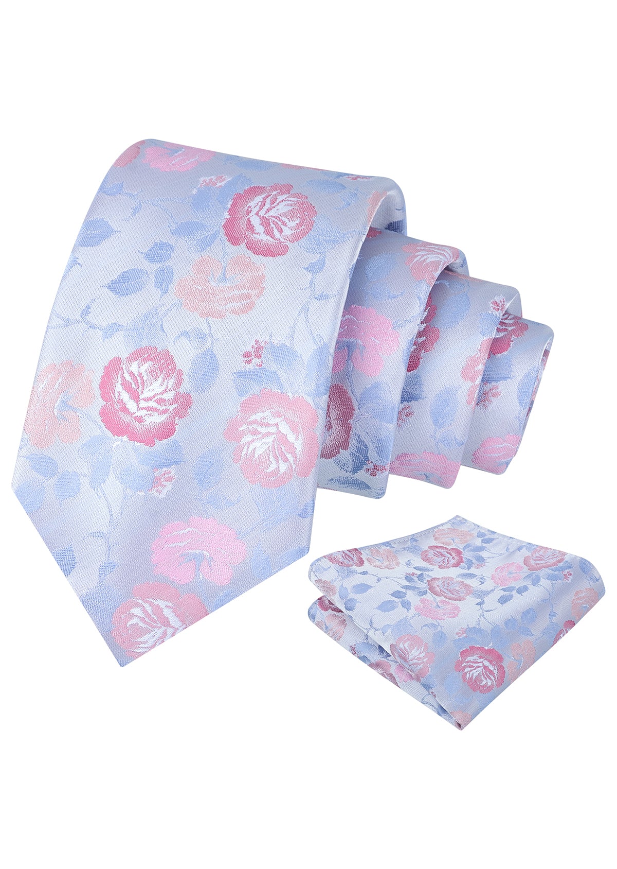 Mens 3.15'' Classic Rose and Foliage Pattern Necktie with Pocket Square for Wedding-947