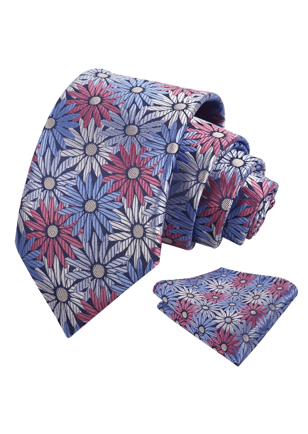 Mens 3.15'' Colorful Flower Necktie and Pocket Square Set Wedding Casual Rustic Tie and Hanky Set-941