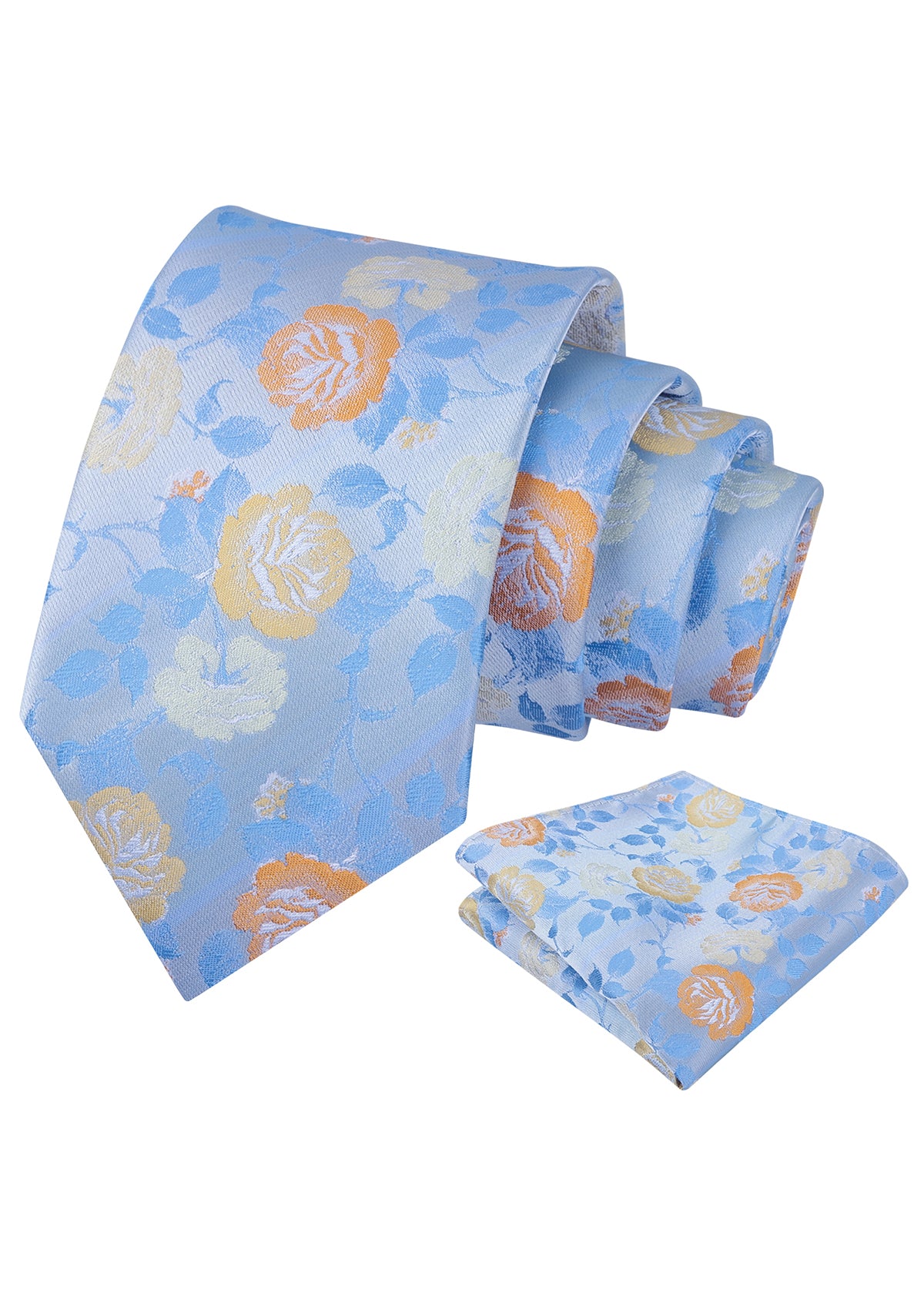 Mens 3.15'' Classic Rose and Foliage Pattern Necktie with Pocket Square for Wedding-947