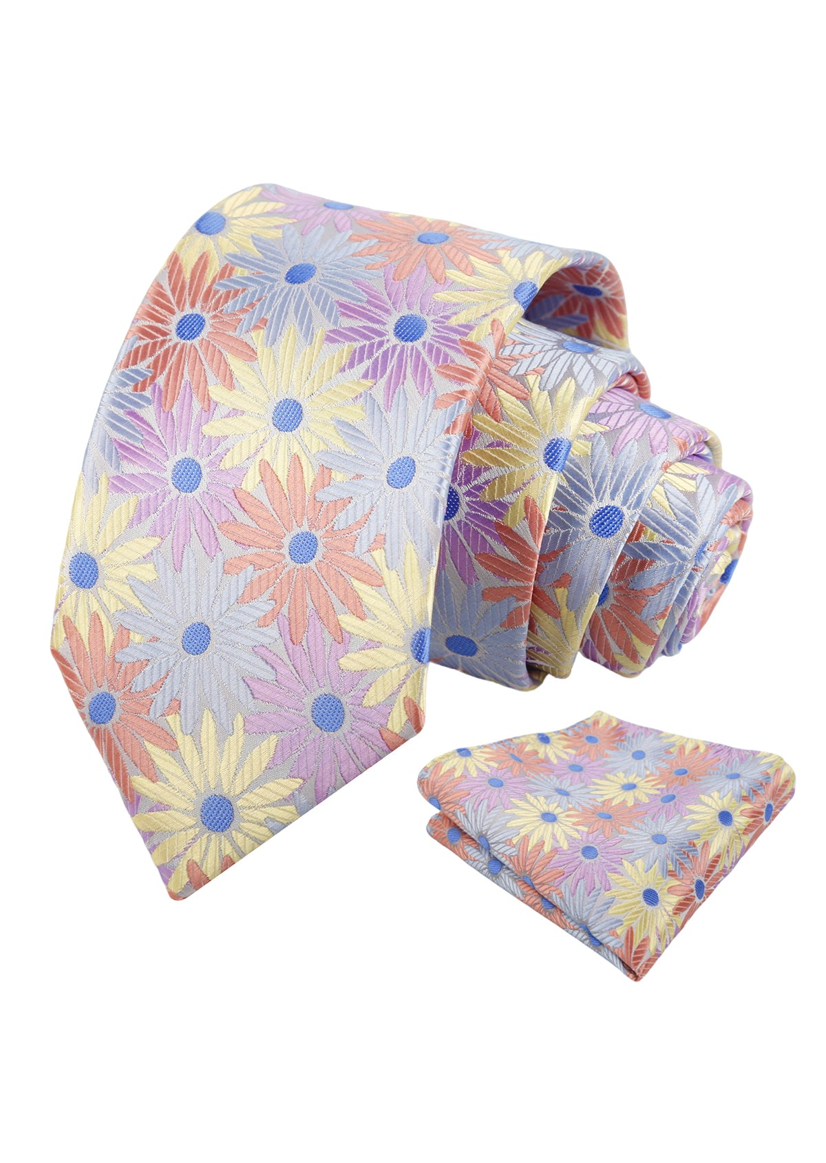 Mens 3.15'' Colorful Flower Necktie and Pocket Square Set Wedding Casual Rustic Tie and Hanky Set-941