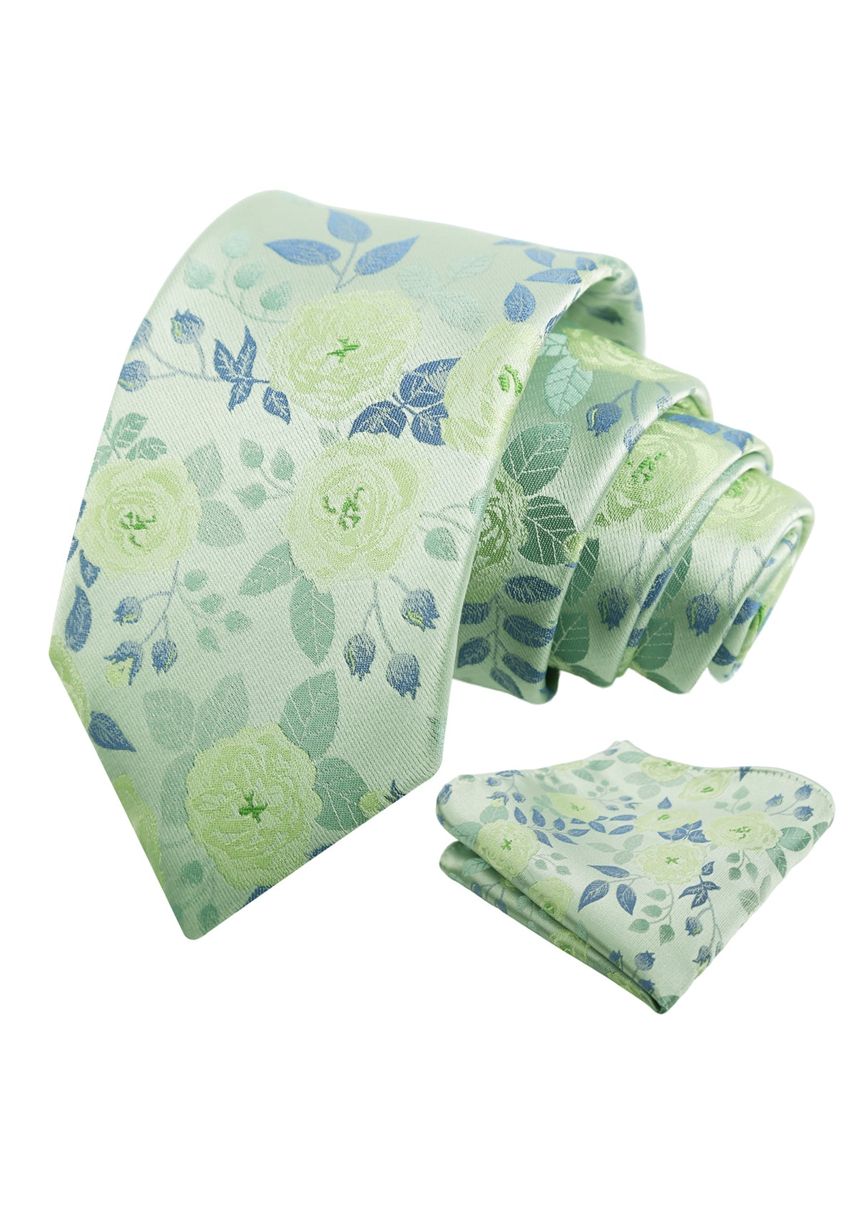 Mens 3.15'' Classic Rose and Foliage Pattern Necktie with Pocket Square for Wedding-948
