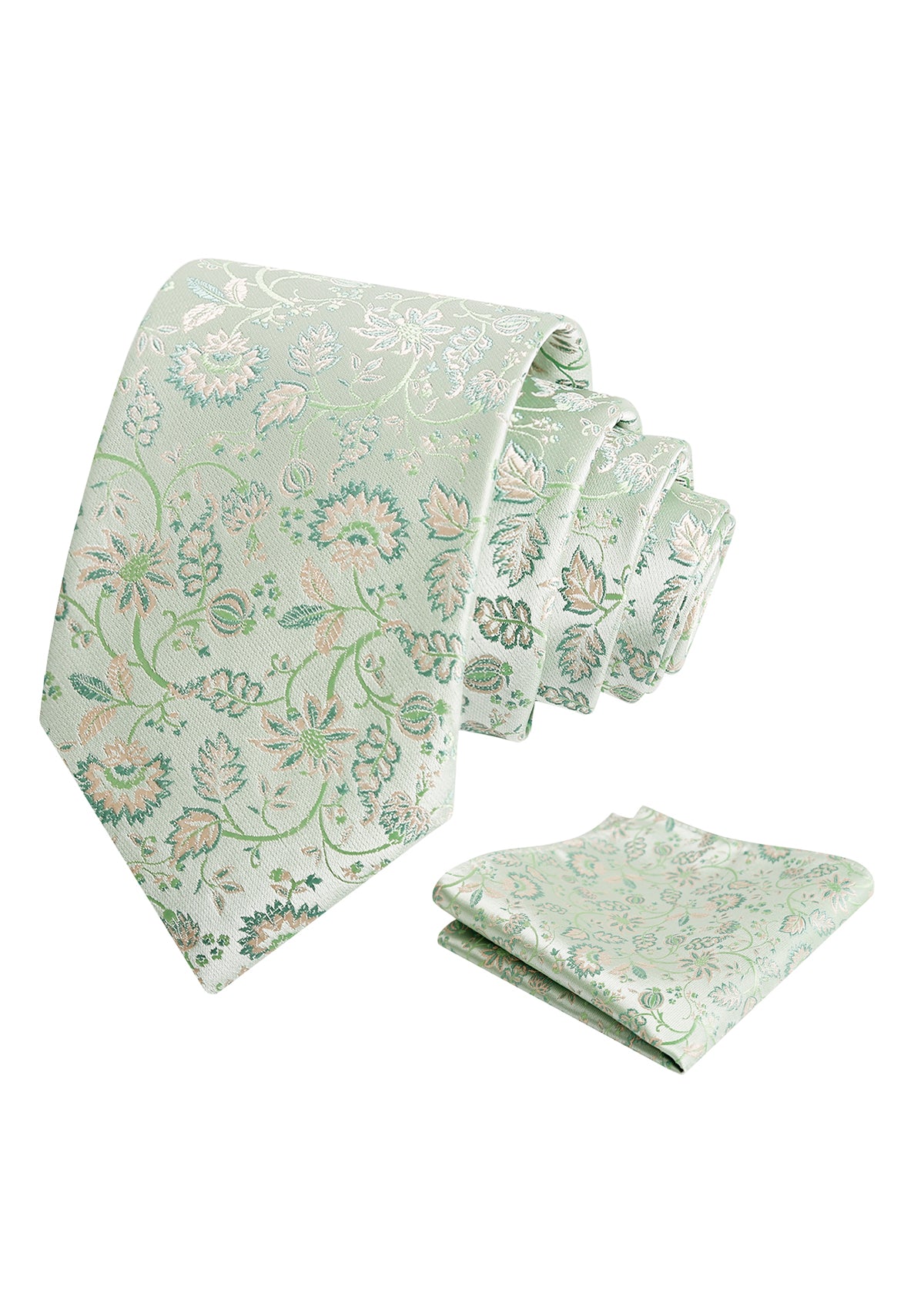 Mens 3.15inches Leaf Flower Pattern Tie with Floral Pocket Square Set-922