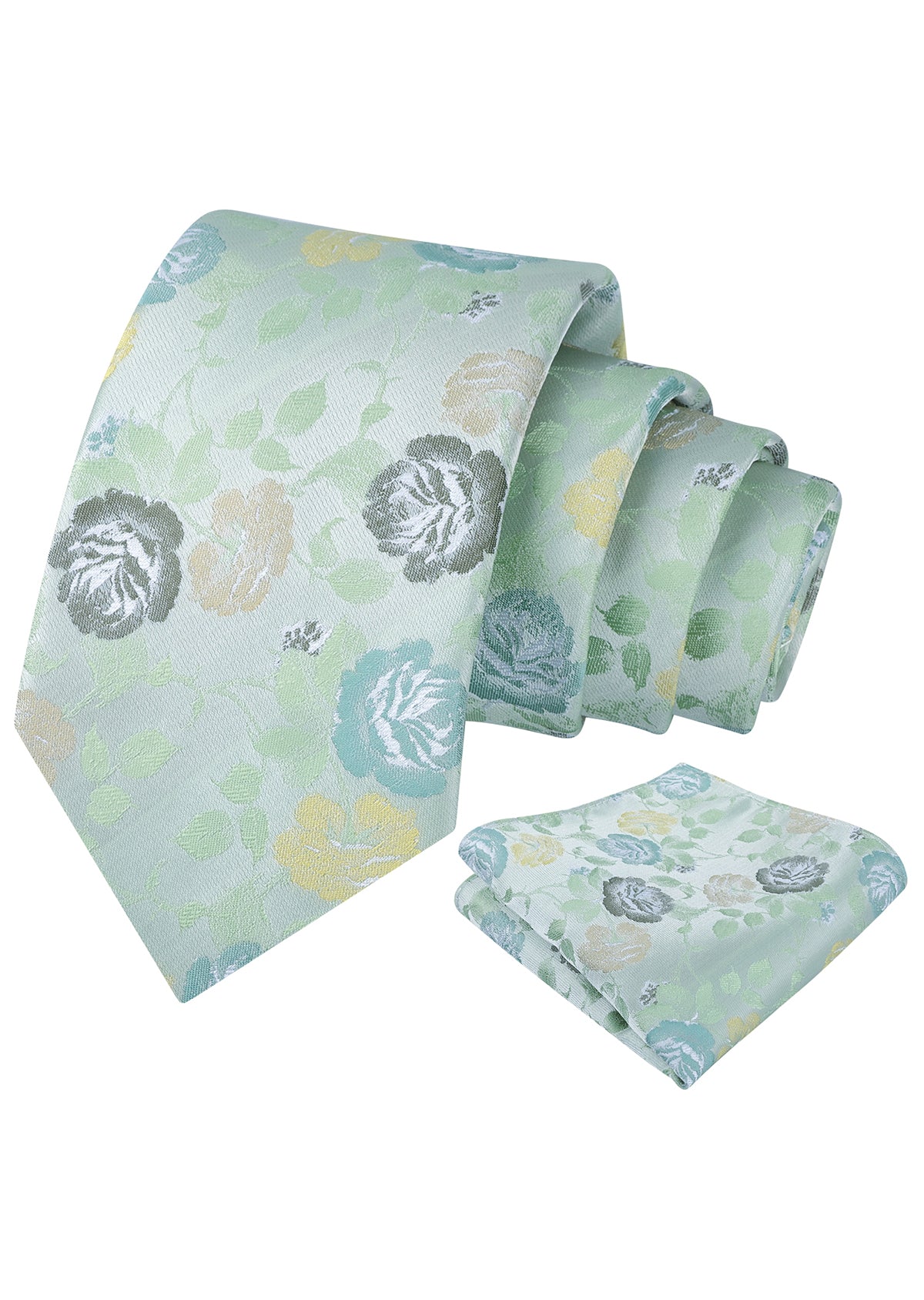 Mens 3.15'' Classic Rose and Foliage Pattern Necktie with Pocket Square for Wedding-947