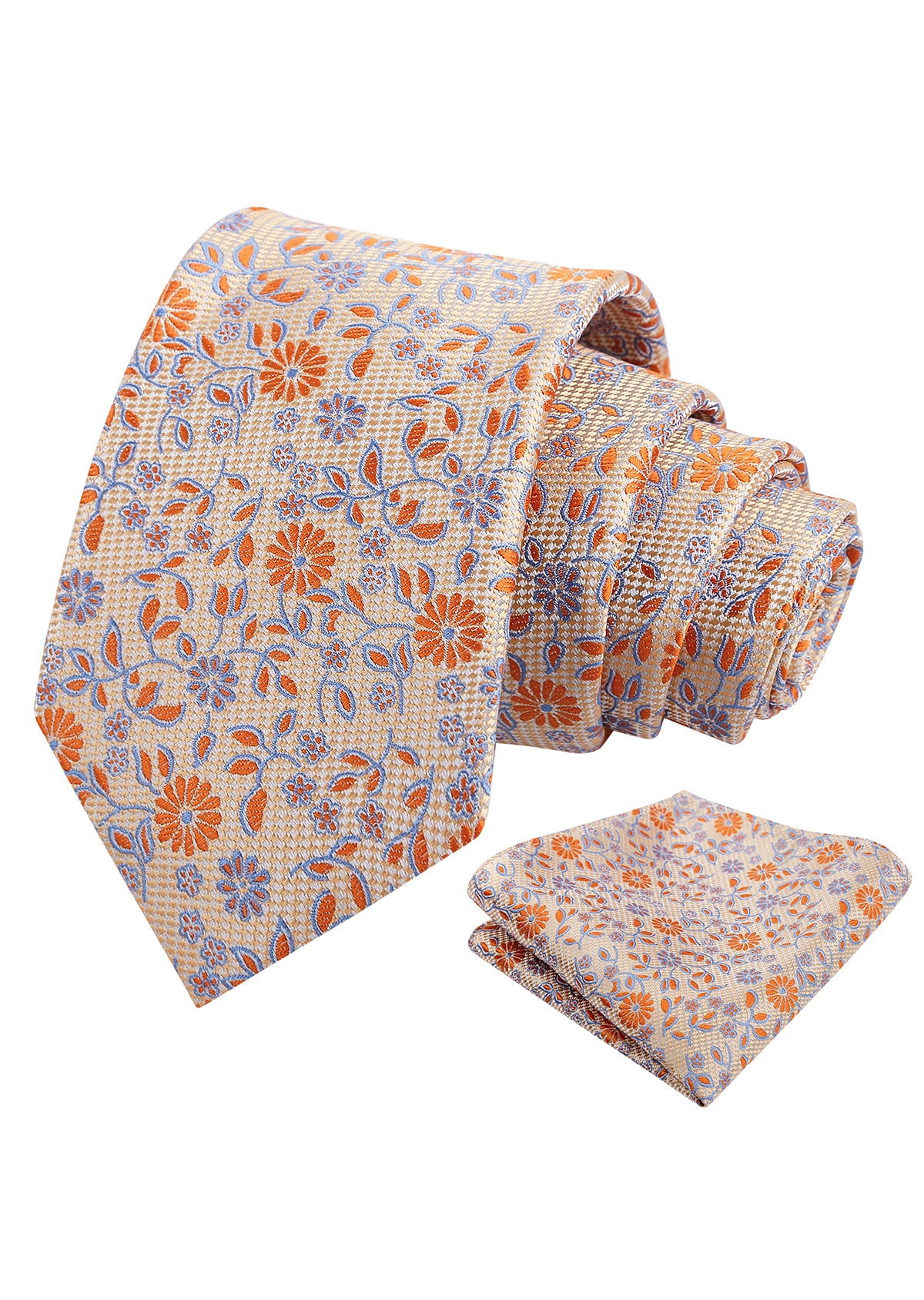 Mens Vintage Daisy and Leaf Tie Set with Pocket Square for Romantic Occasions-937
