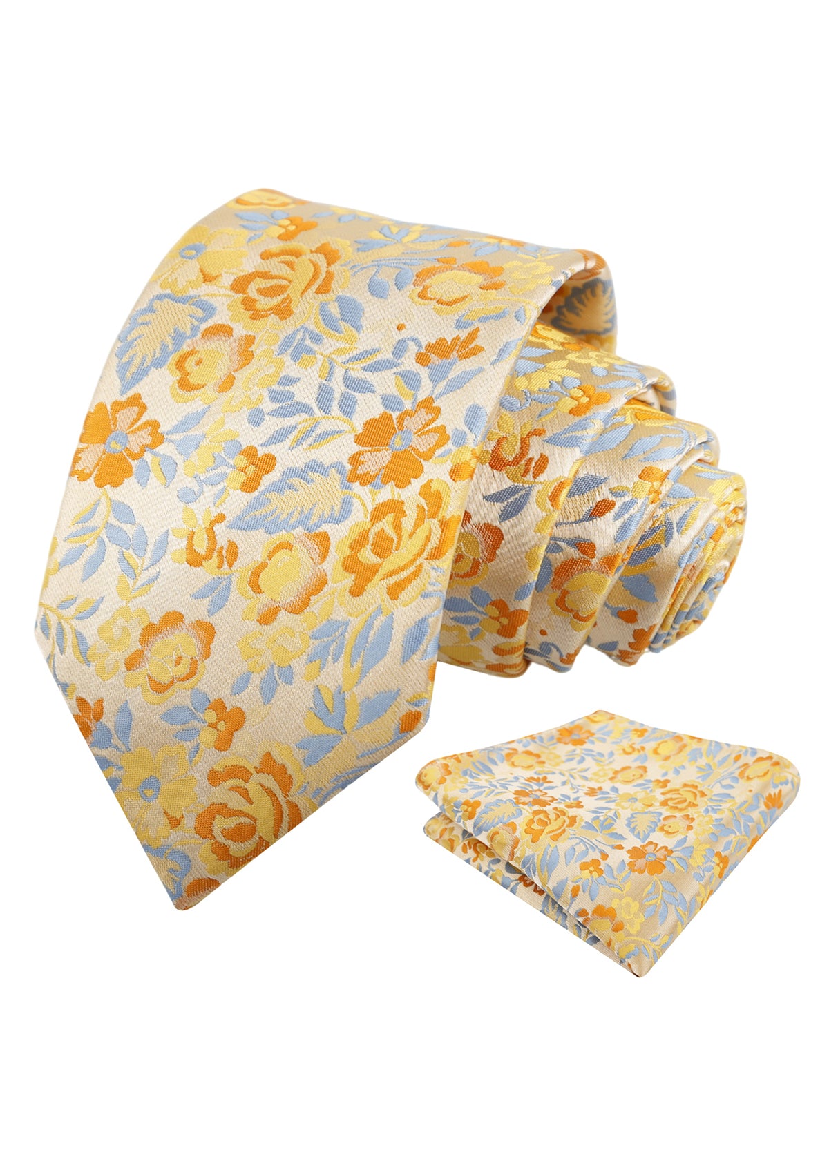 Mens 3.15inch Chic Floral and Foliage Pattern Necktie with Pocket Square for Wedding-950