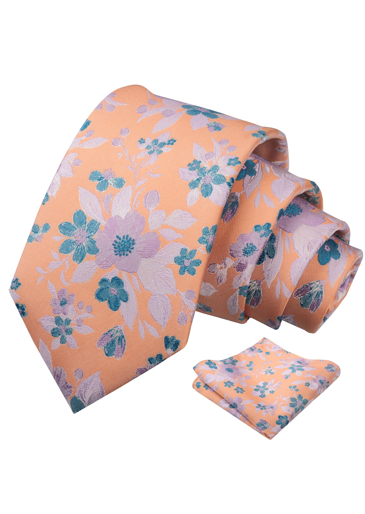 Mens 3.15inches Colorful Leaf Floral Artistic Pattern Tie with Pocket Square-934