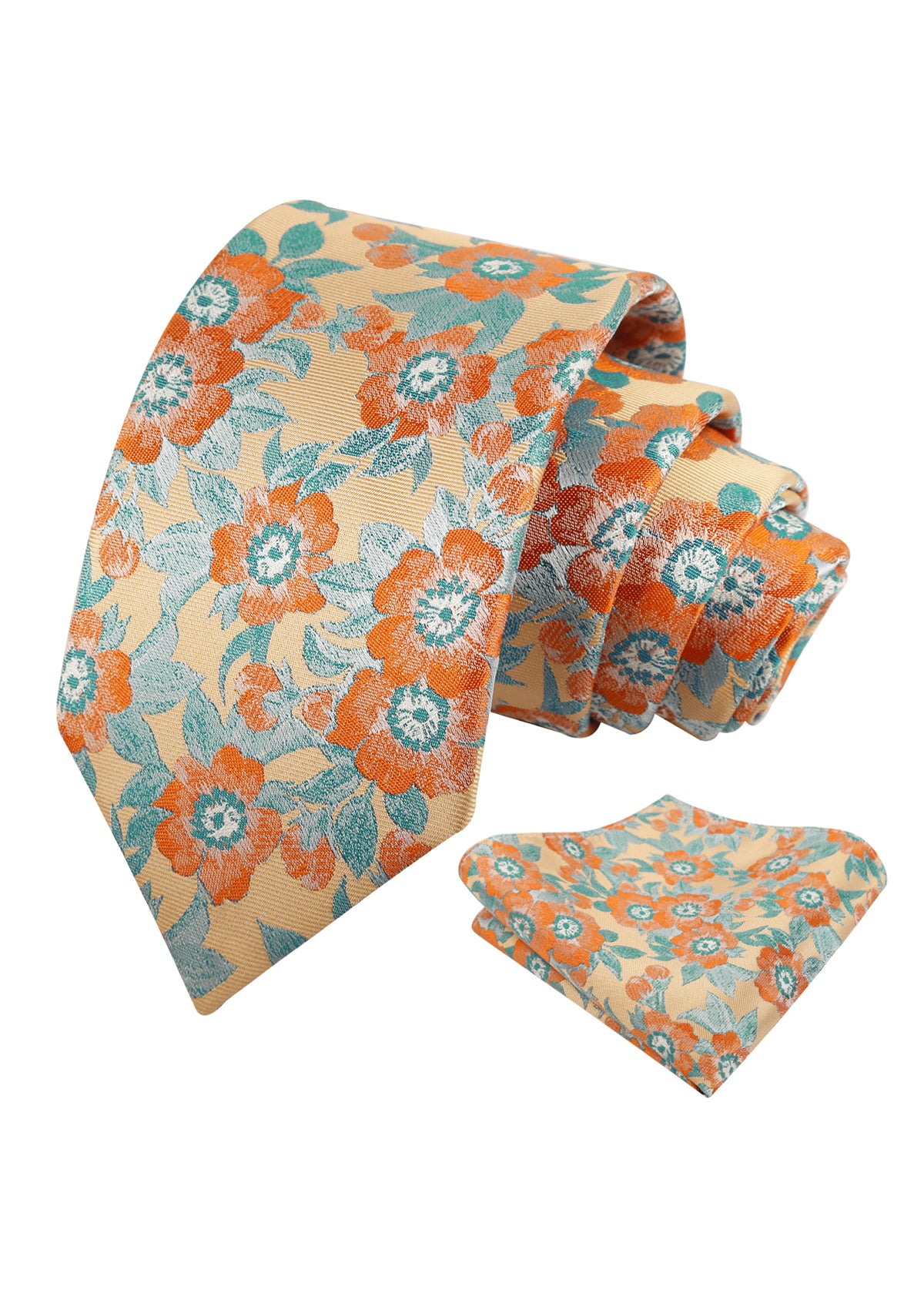 Mens Vintage Camellia Floral Tie Set with Pocket Square in Subdued Tones-942