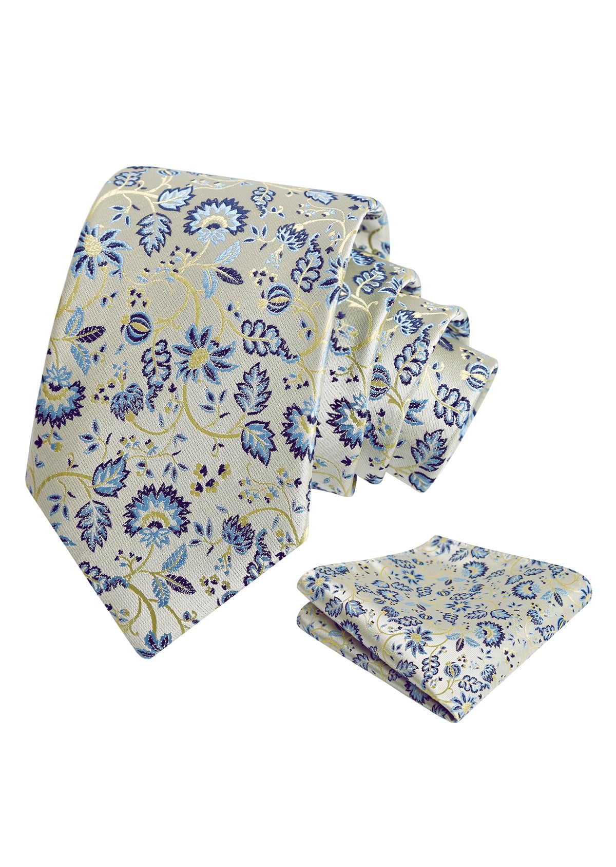 Mens 3.15inches Leaf Flower Pattern Tie with Floral Pocket Square Set-922