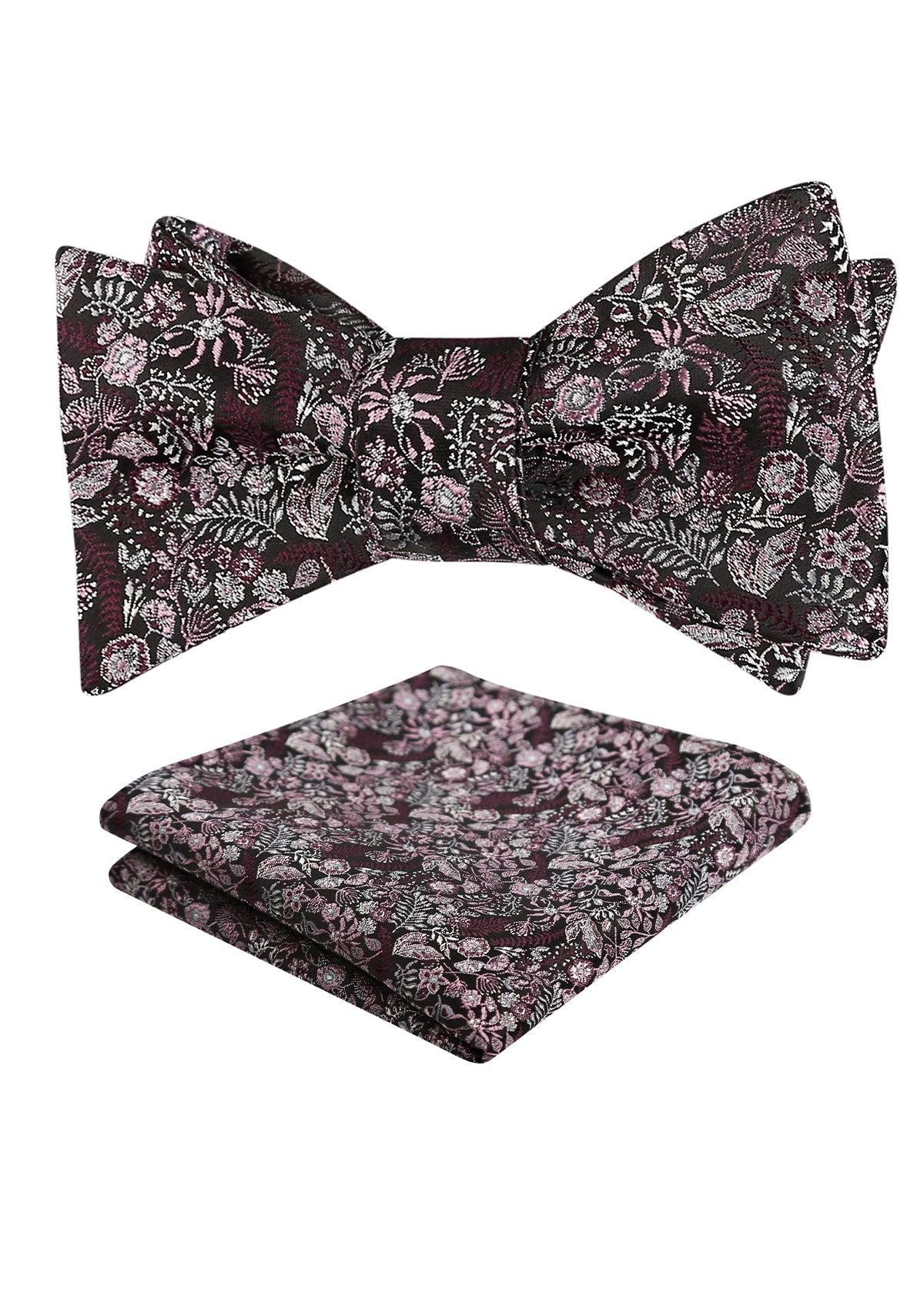 Mens 2pcs Self-tied Vintage Floral Leaf Pattern Bow Tie with Pocket Square Set-032