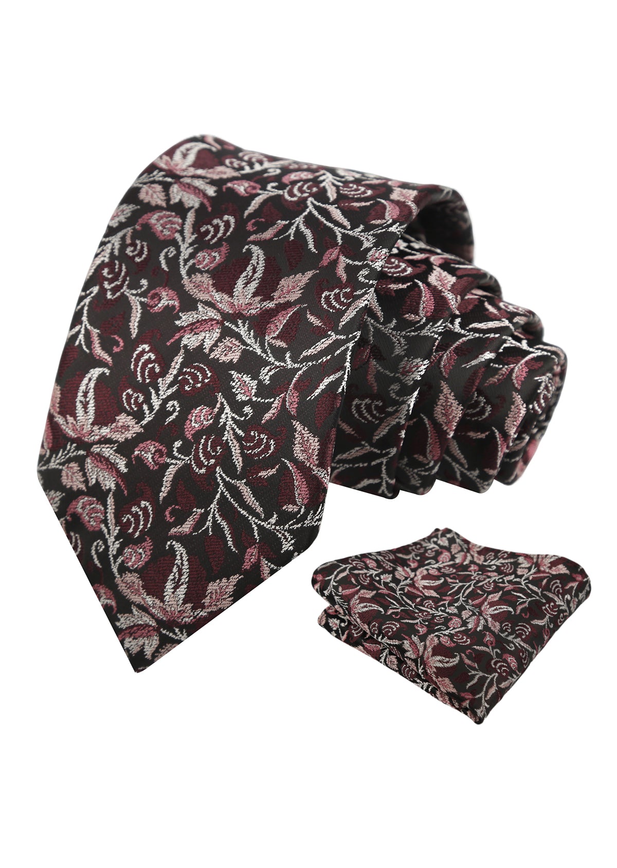 Men's 3.15" Vintage Entwined Floral and Leaf Pattern Necktie with Pocket Square-957