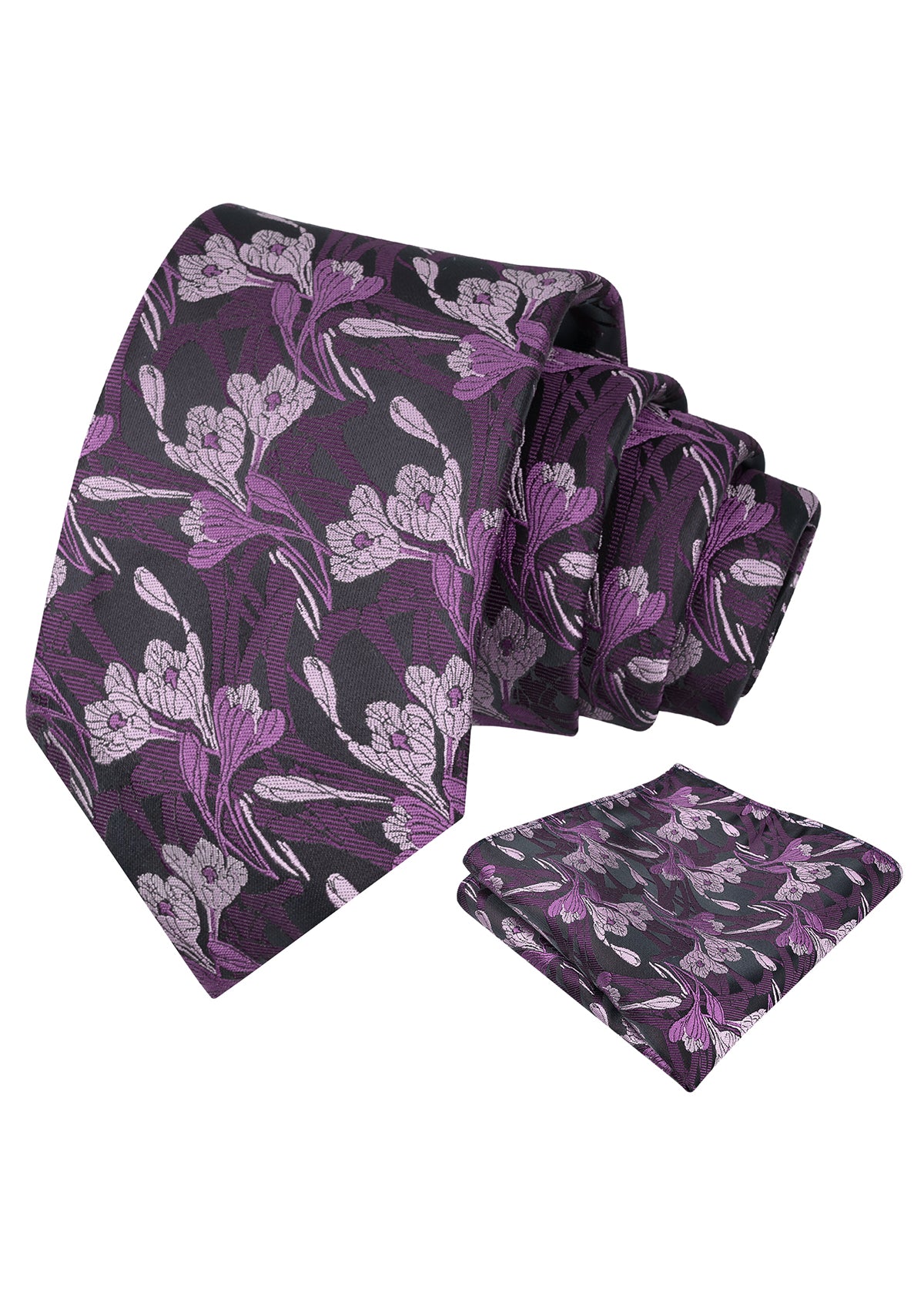 Mens 3.15inch Intricate Iris Floral Pattern Necktie with Casual Pocket Square-944