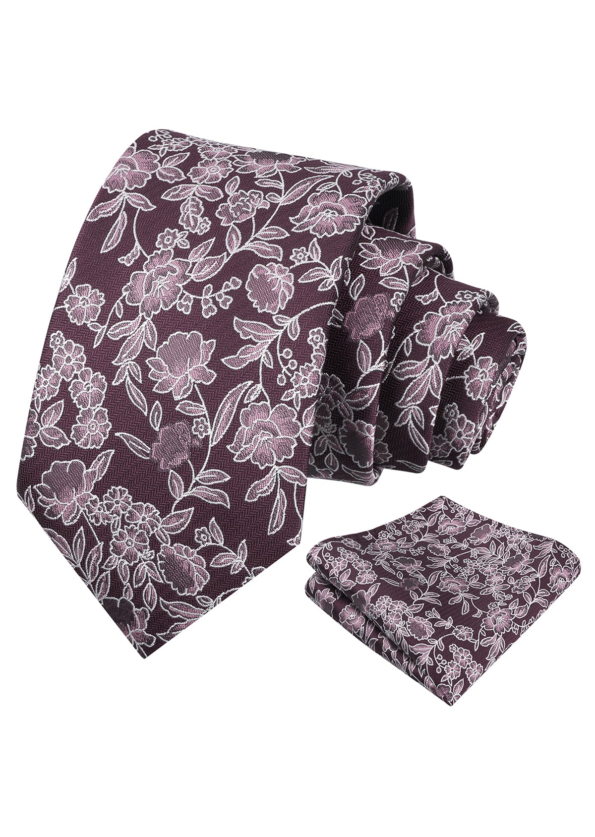 Mens 3.15" Retro Elegant Ink and Wash Floral Necktie with Pocket Square for Wedding-956