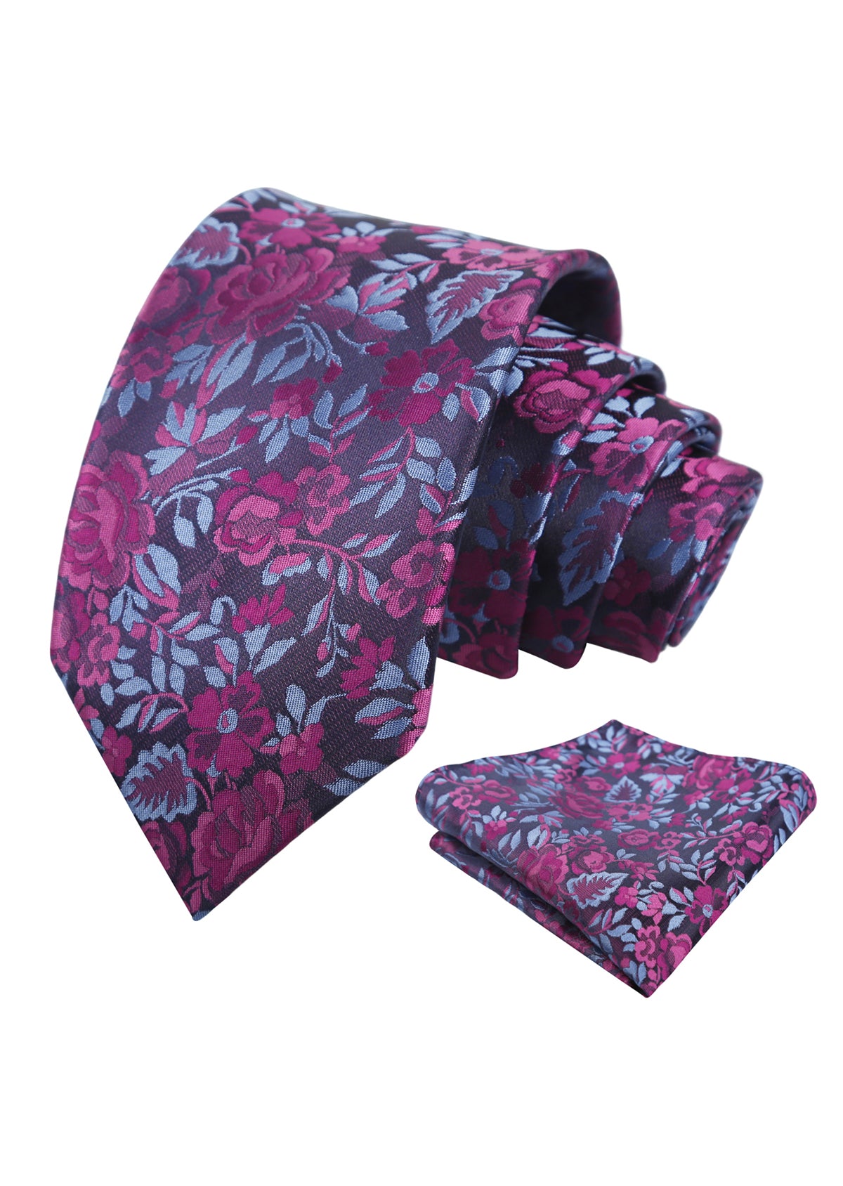 Mens 3.15inch Chic Floral and Foliage Pattern Necktie with Pocket Square for Wedding-950