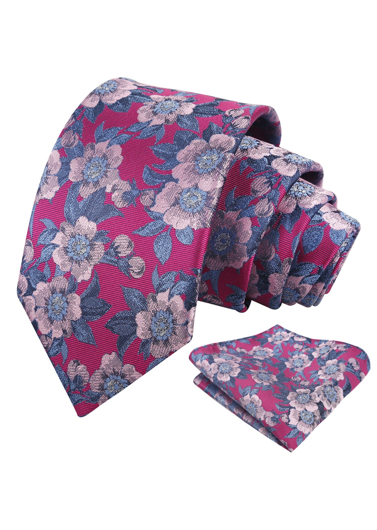 Mens Vintage Camellia Floral Tie Set with Pocket Square in Subdued Tones-942