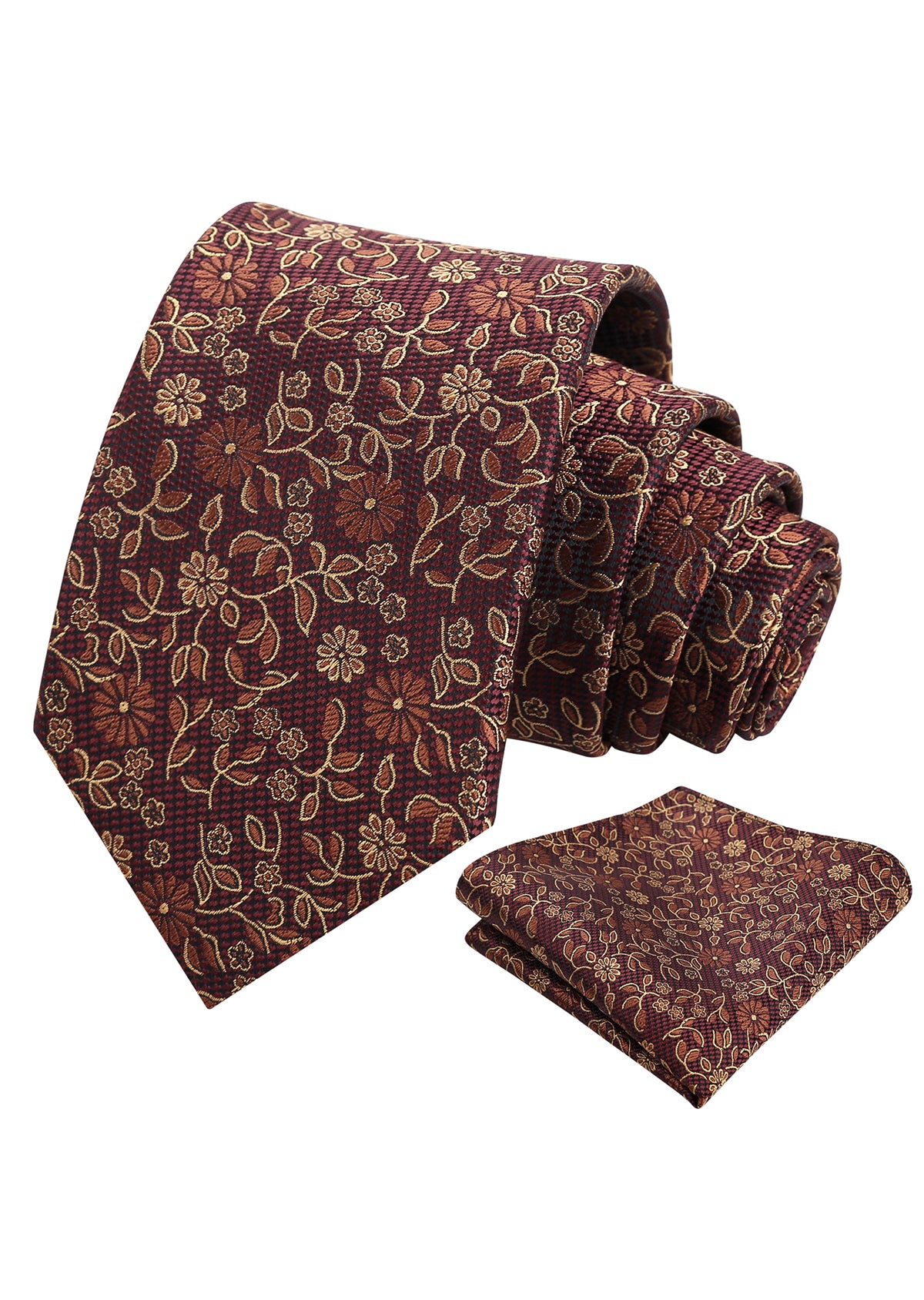 Mens Vintage Daisy and Leaf Tie Set with Pocket Square for Romantic Occasions-937