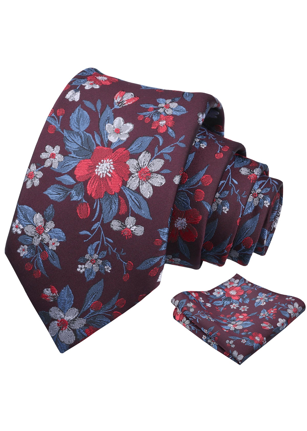 Mens 3.15inches Colorful Leaf Floral Artistic Pattern Tie with Pocket Square-934