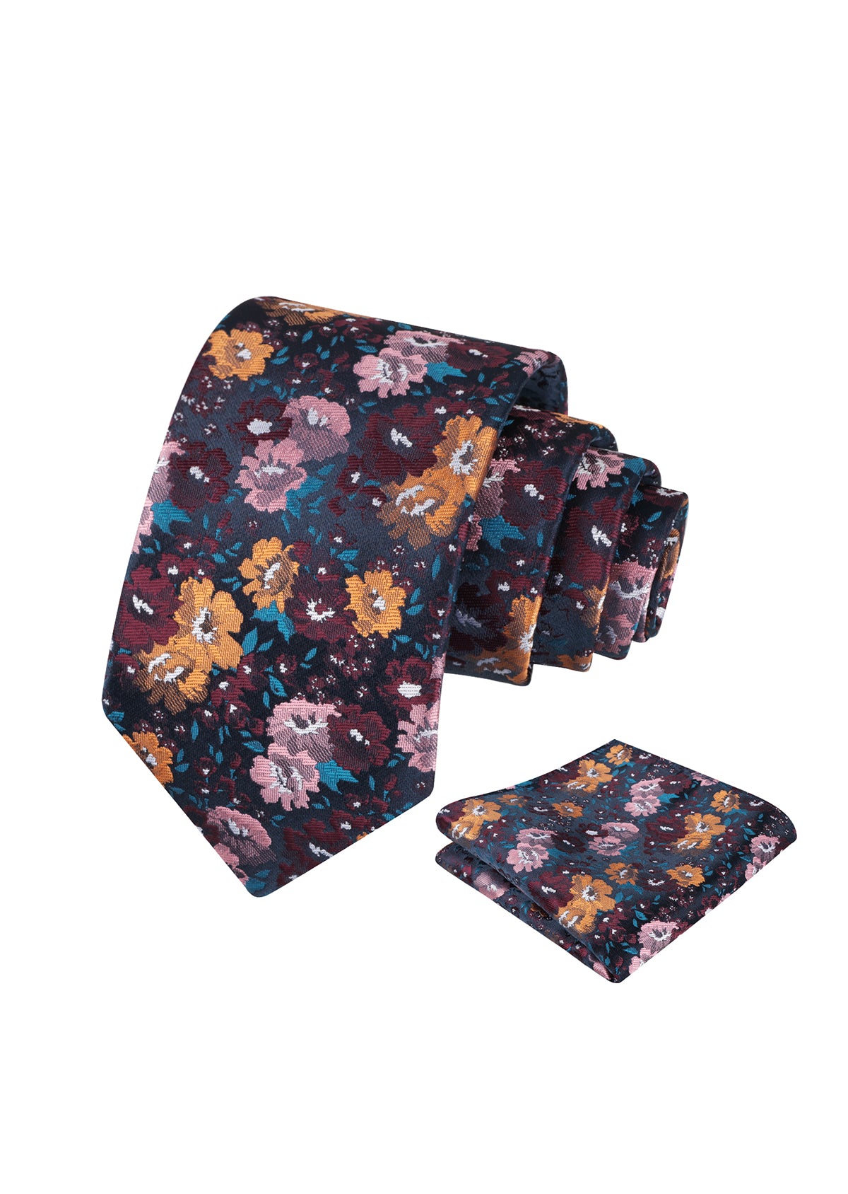 Mens 3.15inch Impressionist Painterly Garden-themed Necktie with Floral Printed Pocket Square-920