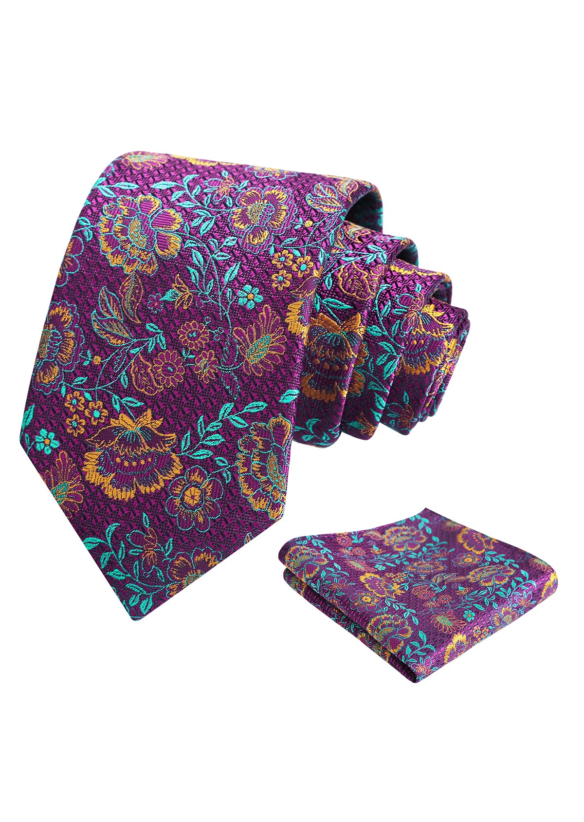 Mens 3.15'' Leaf Flower Pattern Tie with Floral Pocket Square Set-148