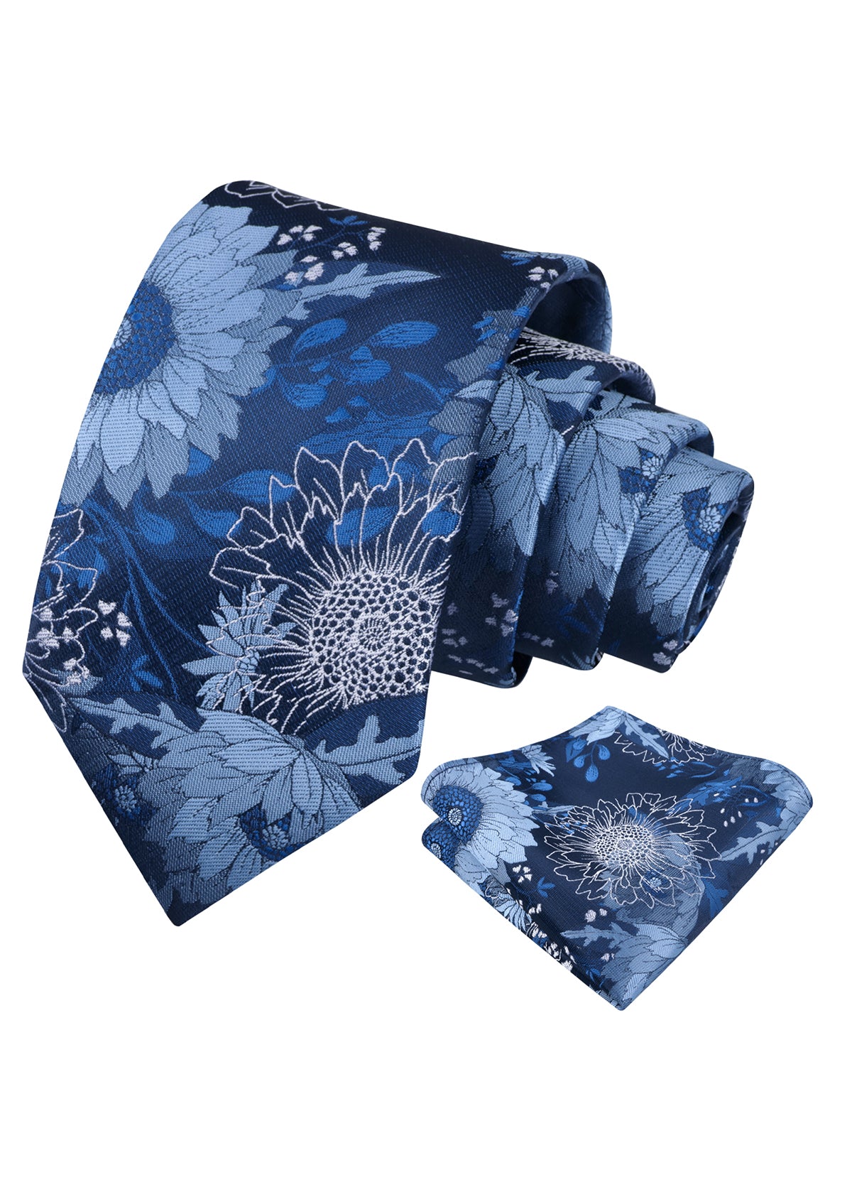 Mens Large Chrysanthemum Bloom Floral Tie Set with Pocket Square-938