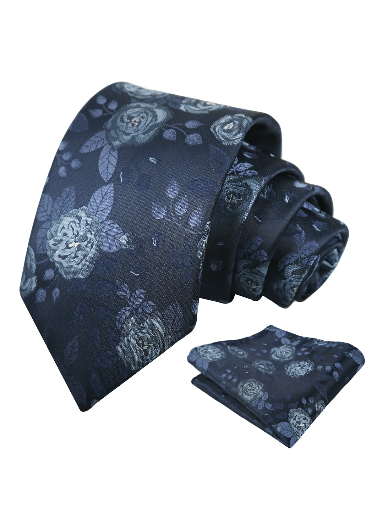Mens 3.15'' Classic Rose and Foliage Pattern Necktie with Pocket Square for Wedding-948