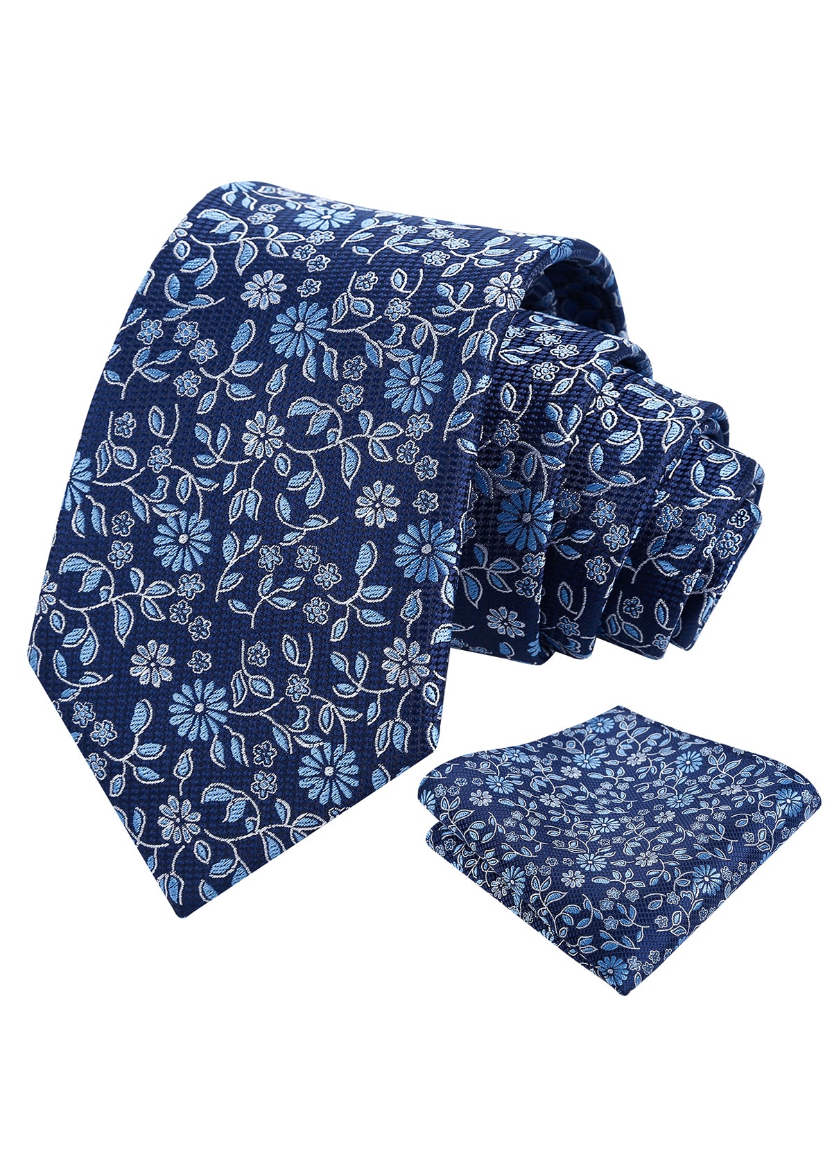 Mens Vintage Daisy and Leaf Tie Set with Pocket Square for Romantic Occasions-937