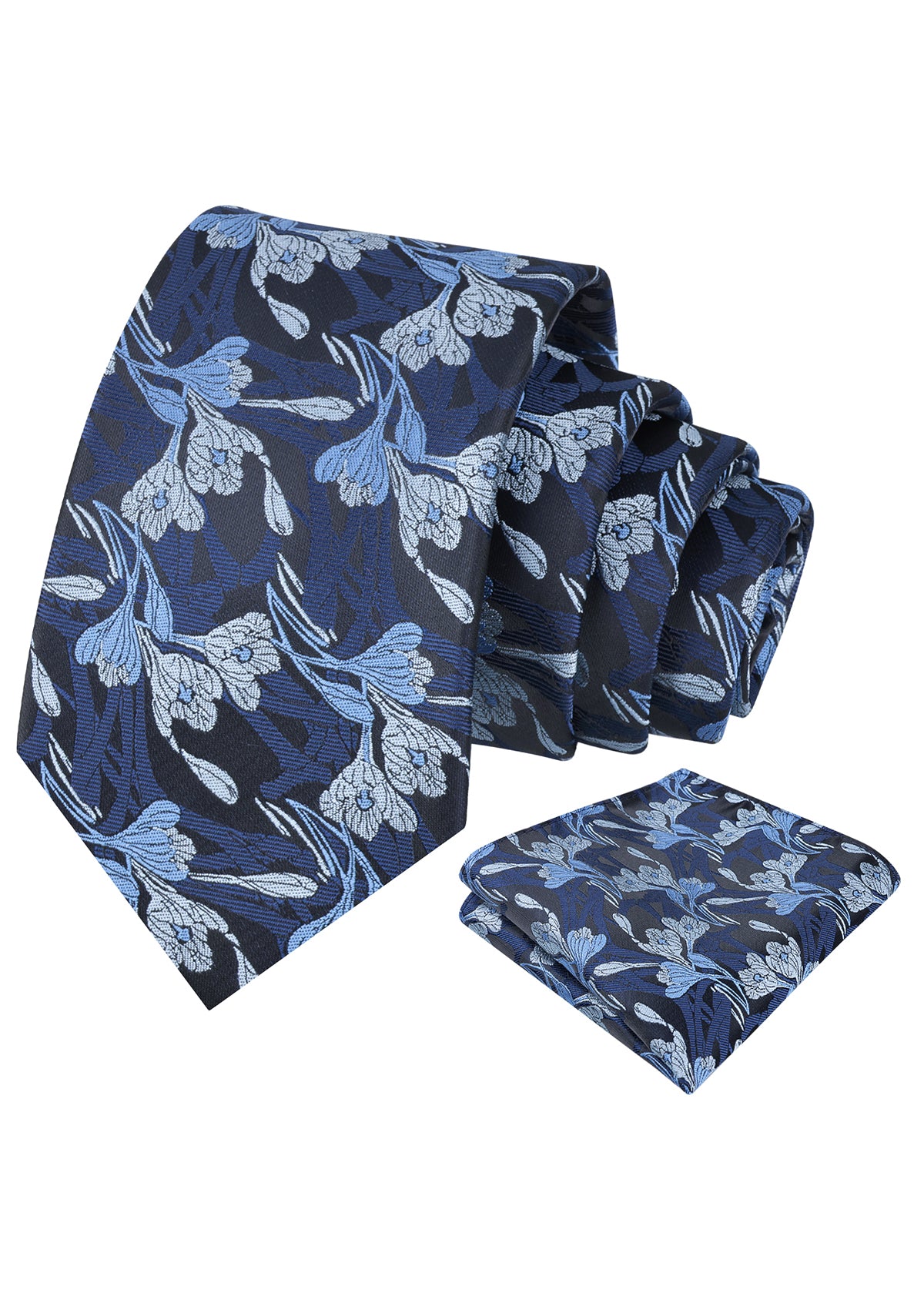Mens 3.15inch Intricate Iris Floral Pattern Necktie with Casual Pocket Square-944
