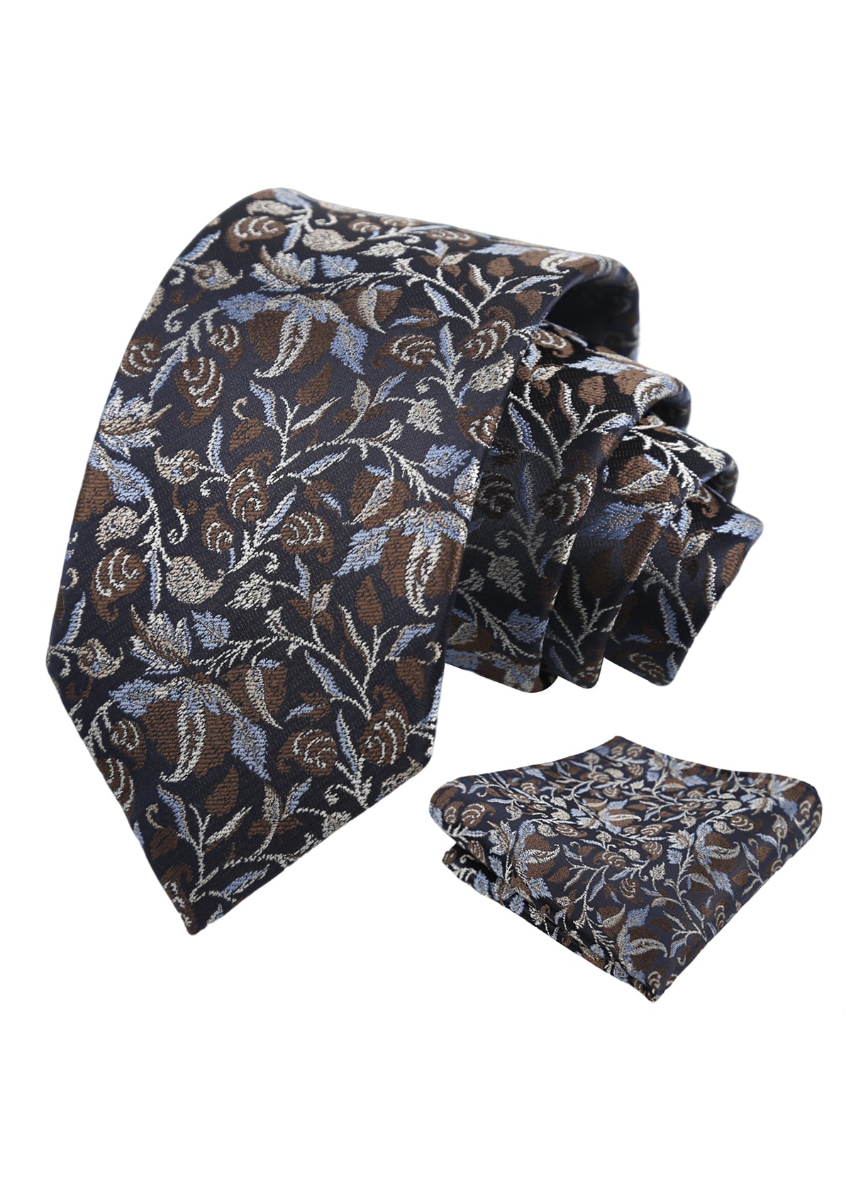 Men's 3.15" Vintage Entwined Floral and Leaf Pattern Necktie with Pocket Square-957