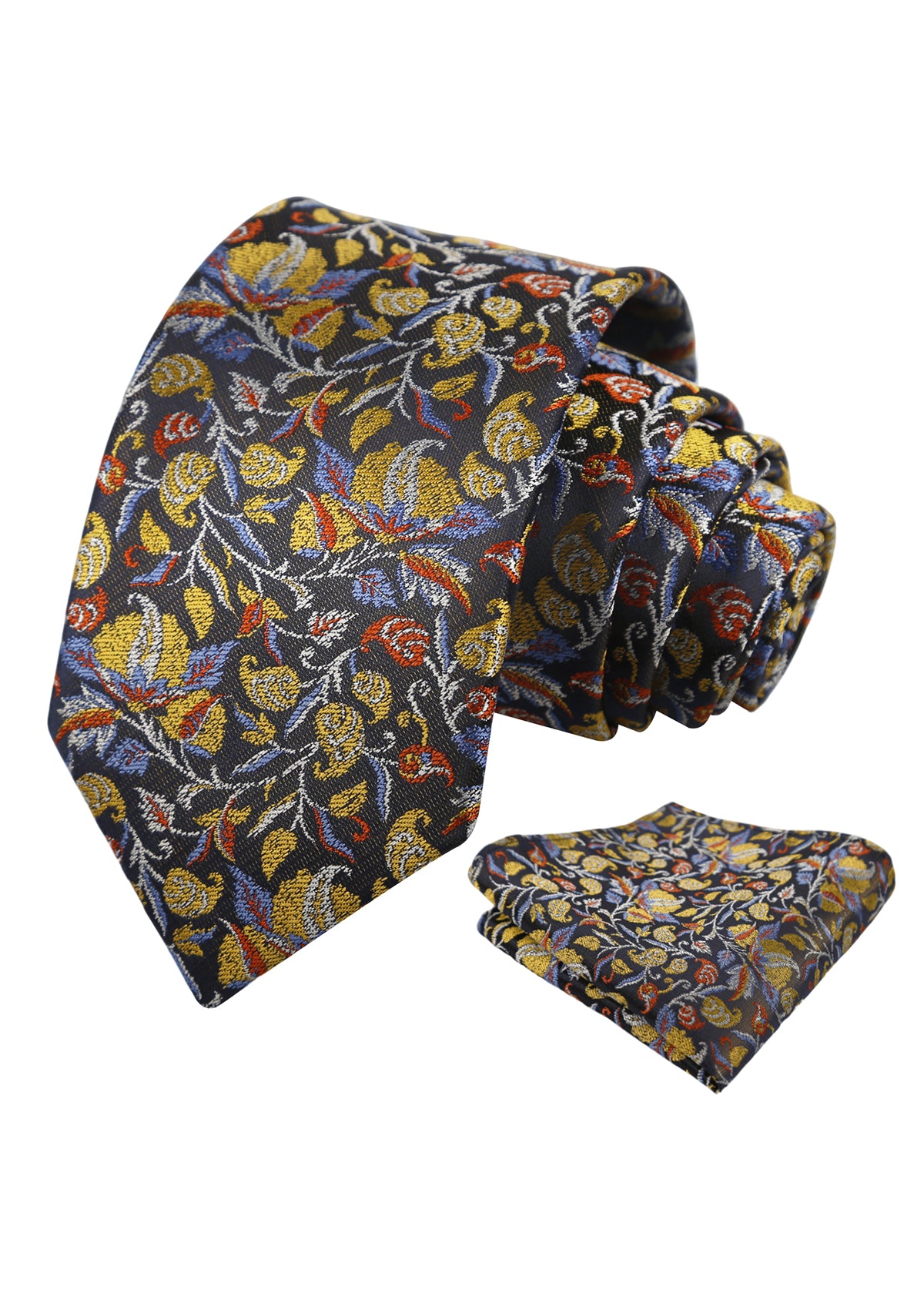 Men's 3.15" Vintage Entwined Floral and Leaf Pattern Necktie with Pocket Square-957