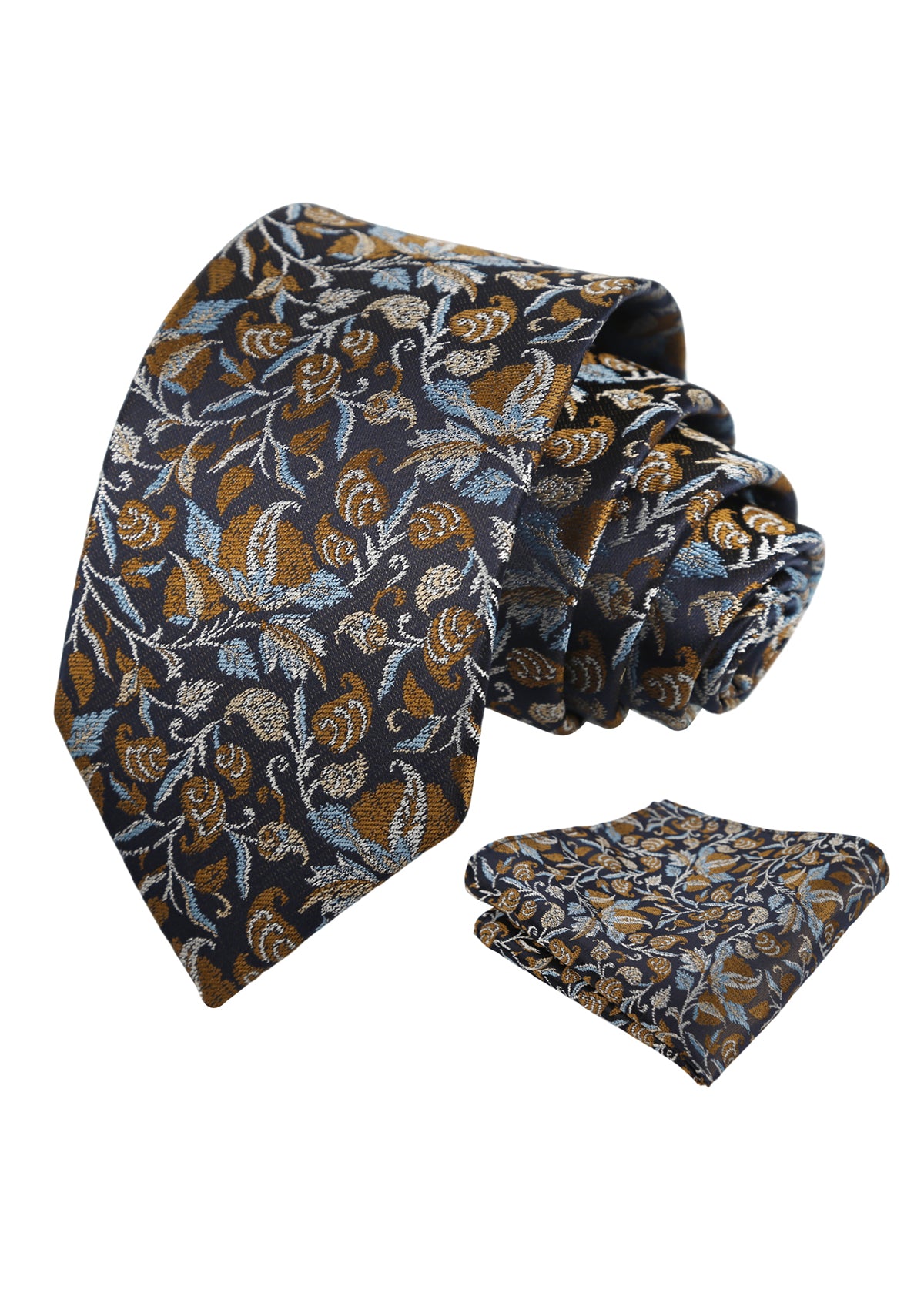 Men's 3.15" Vintage Entwined Floral and Leaf Pattern Necktie with Pocket Square-957