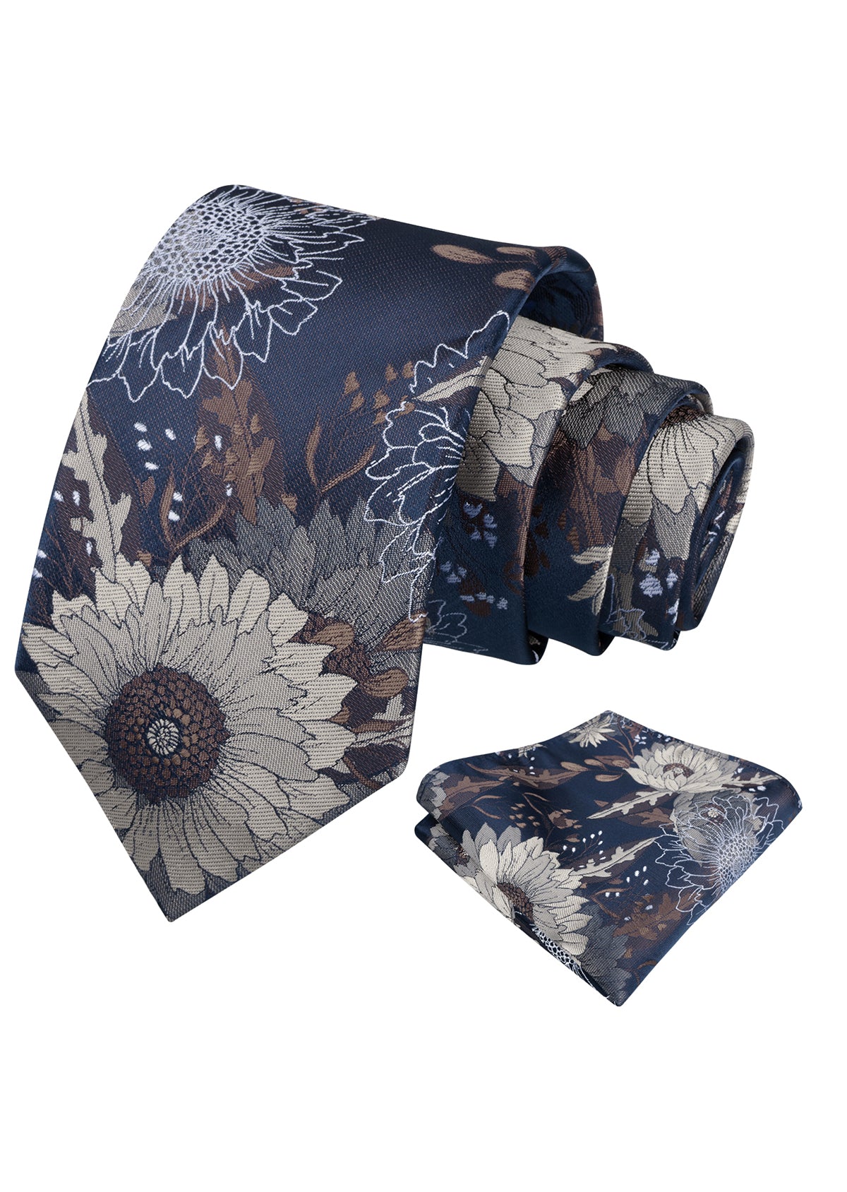 Mens Large Chrysanthemum Bloom Floral Tie Set with Pocket Square-938