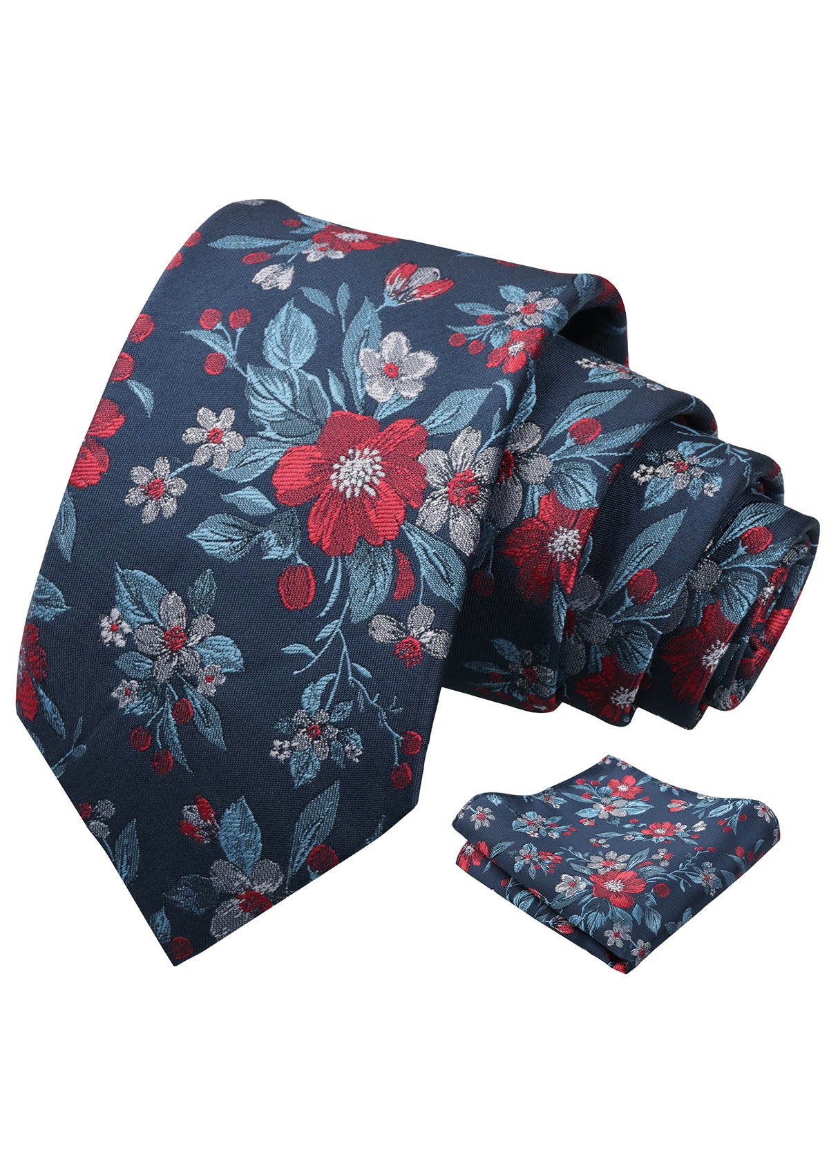 Mens 3.15inches Colorful Leaf Floral Artistic Pattern Tie with Pocket Square-934