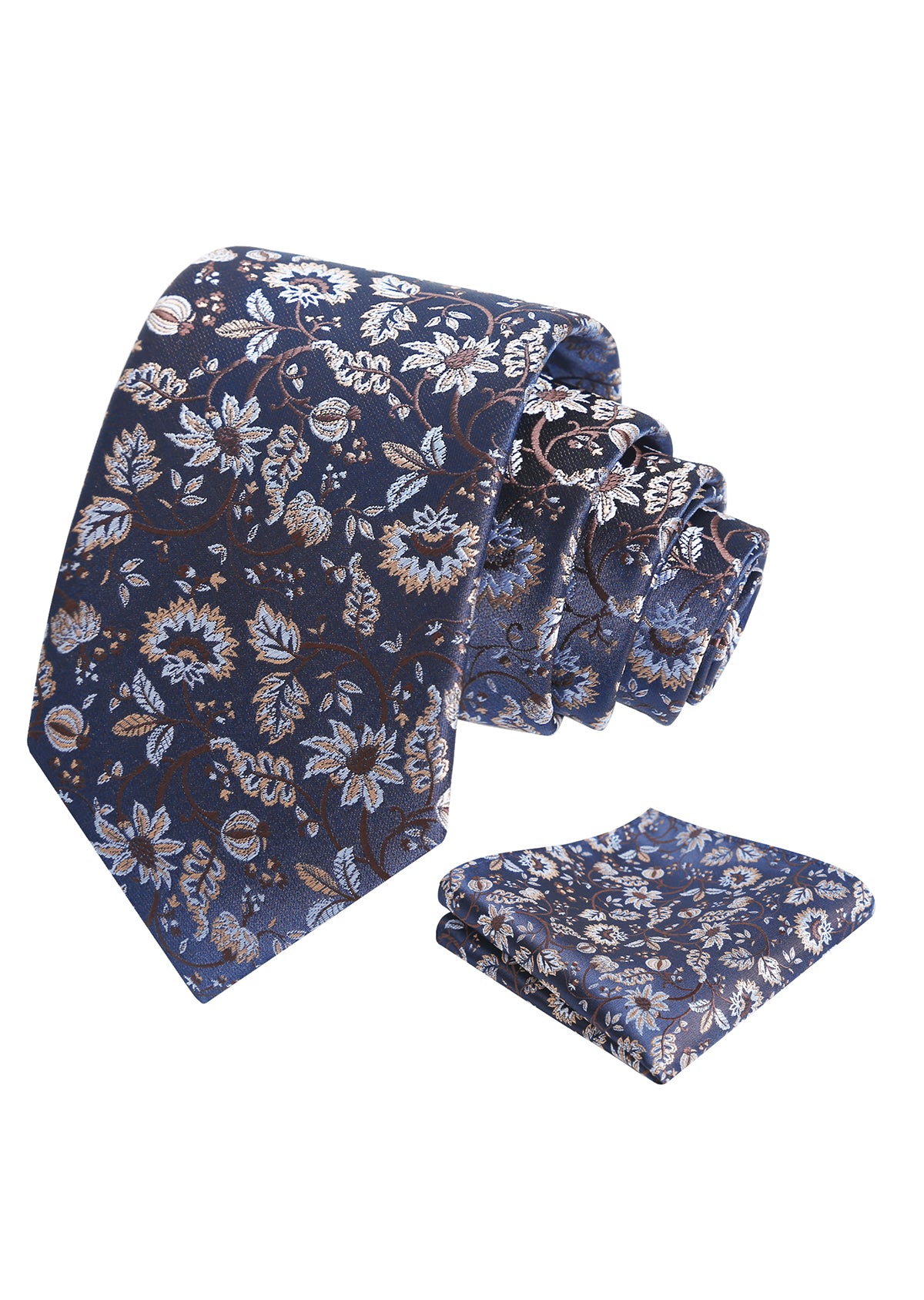 Mens 3.15inches Leaf Flower Pattern Tie with Floral Pocket Square Set-922