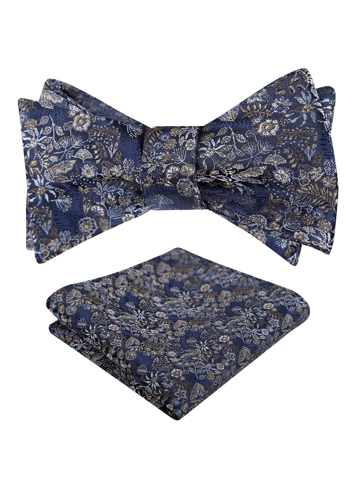 Mens 2pcs Self-tied Vintage Floral Leaf Pattern Bow Tie with Pocket Square Set-032