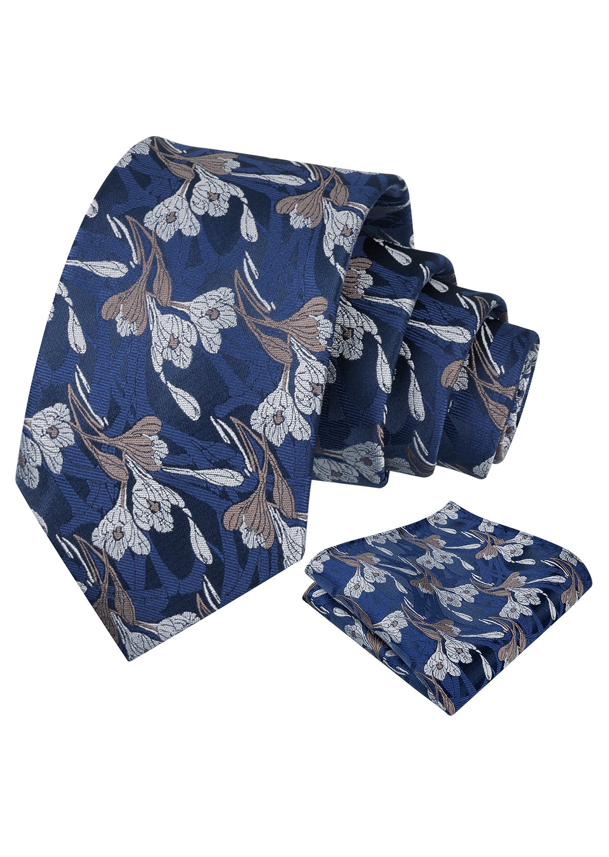 Mens 3.15inch Intricate Iris Floral Pattern Necktie with Casual Pocket Square-944