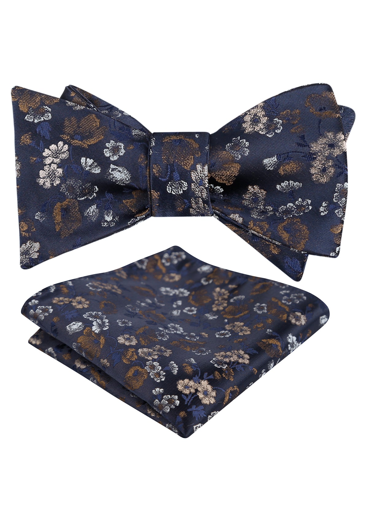 Mens 2pcs Self-tied Elegant Floral Pattern Bow Tie with Pocket Square Set-050