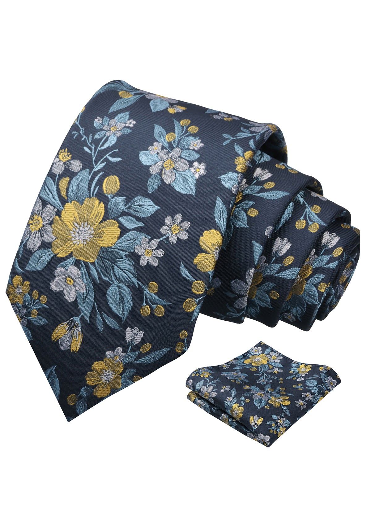 Mens 3.15inches Colorful Leaf Floral Artistic Pattern Tie with Pocket Square-934
