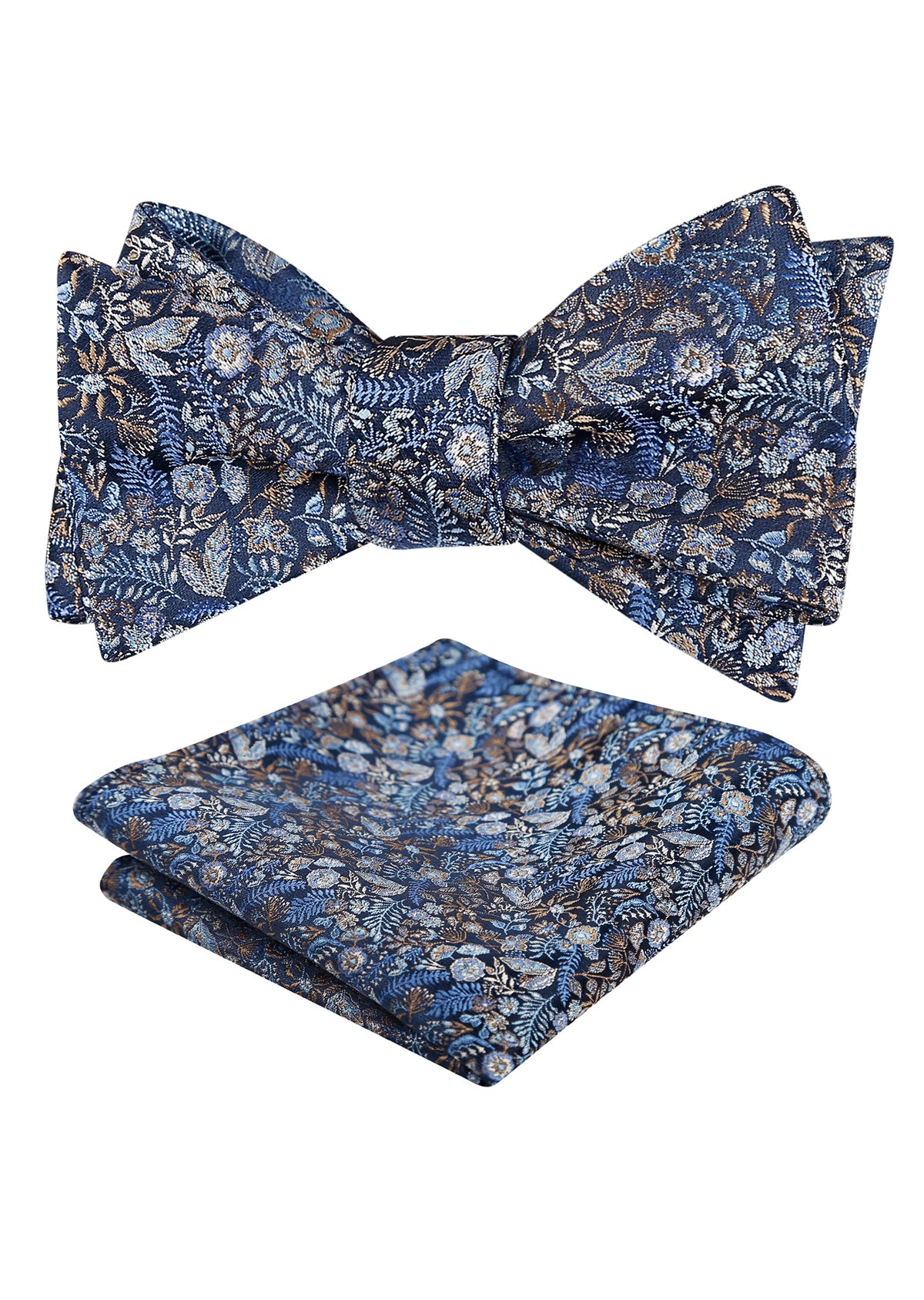 Mens 2pcs Self-tied Vintage Floral Leaf Pattern Bow Tie with Pocket Square Set-032