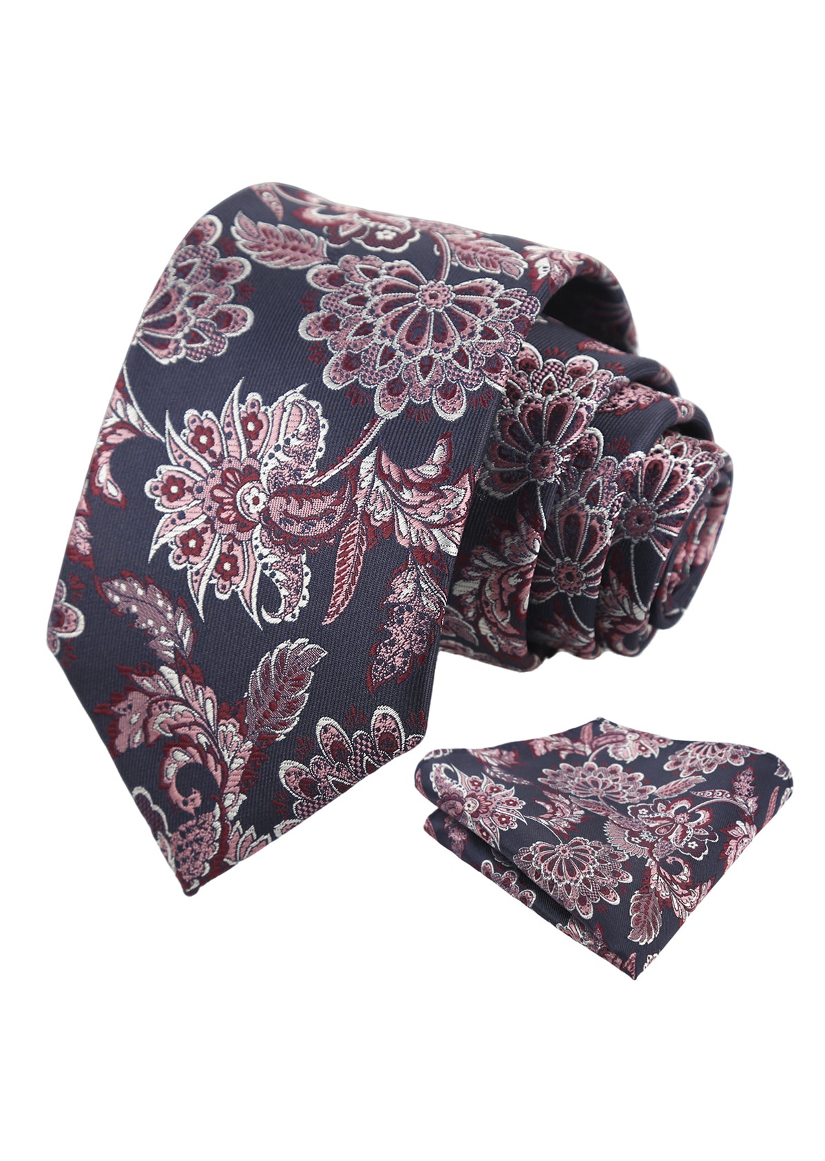 Mens 3.15'' Vintage Luxury Intricate Floral Necktie with Pocket Square for Wedding-955
