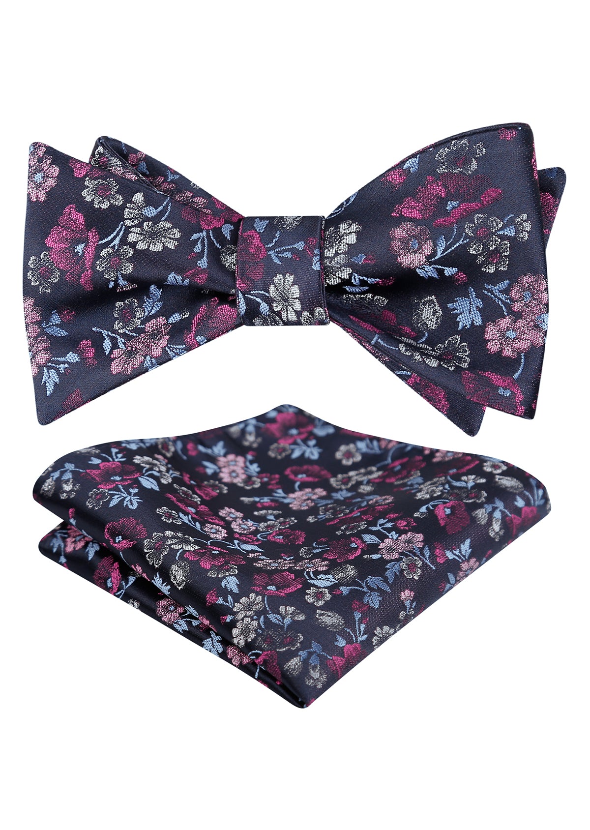 Mens 2pcs Self-tied Elegant Floral Pattern Bow Tie with Pocket Square Set-050