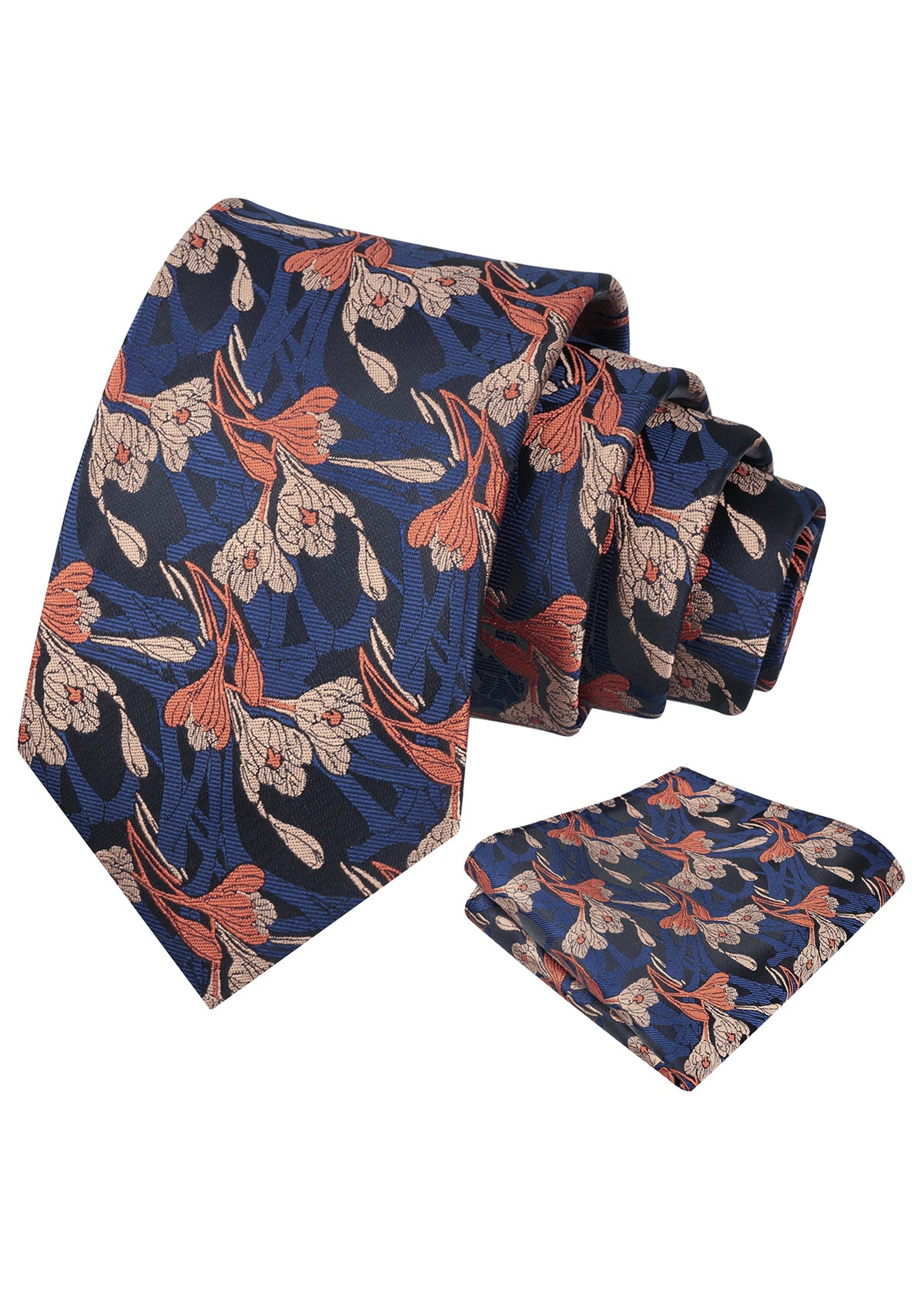 Mens 3.15inch Intricate Iris Floral Pattern Necktie with Casual Pocket Square-944