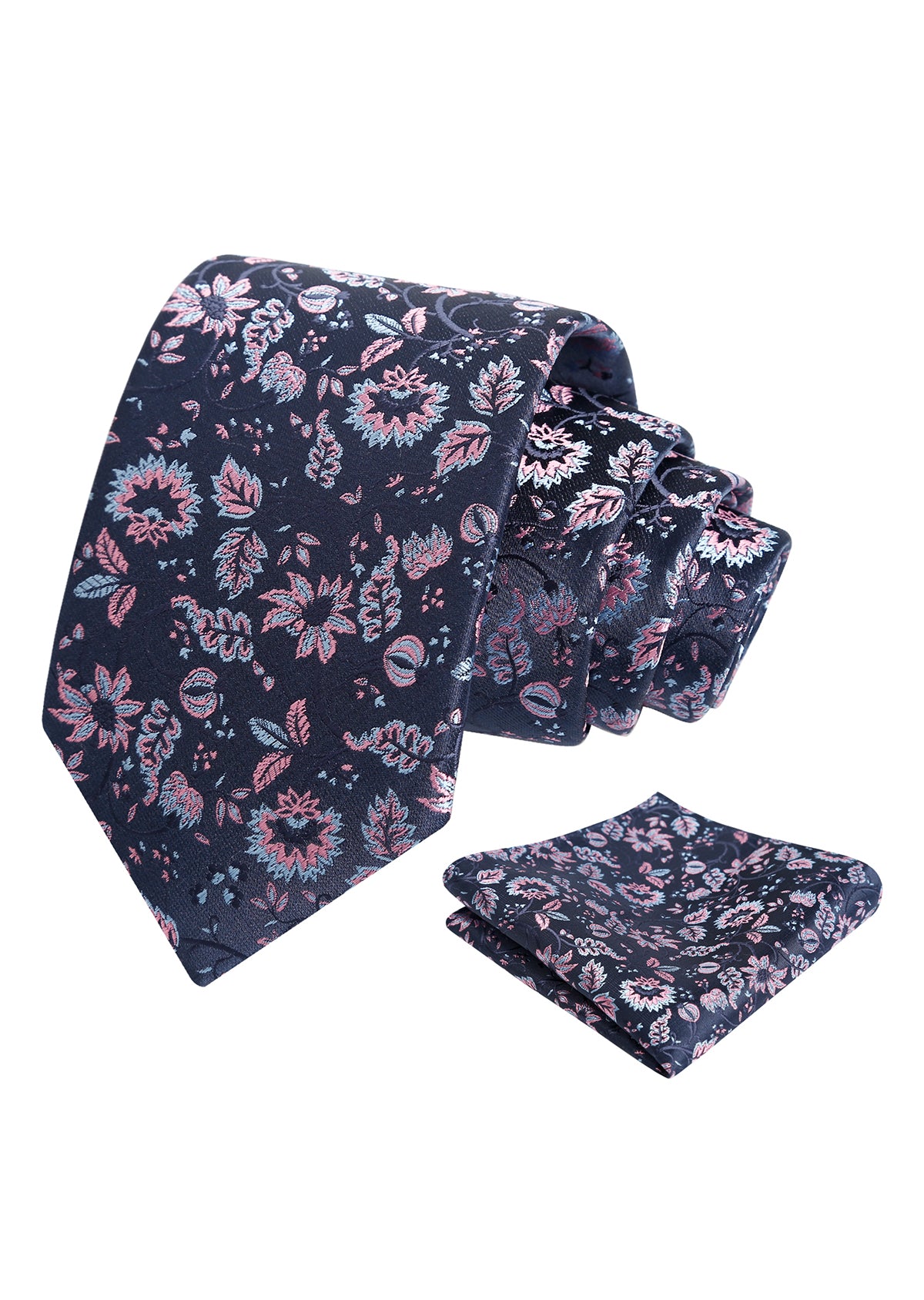Mens 3.15inches Leaf Flower Pattern Tie with Floral Pocket Square Set-922